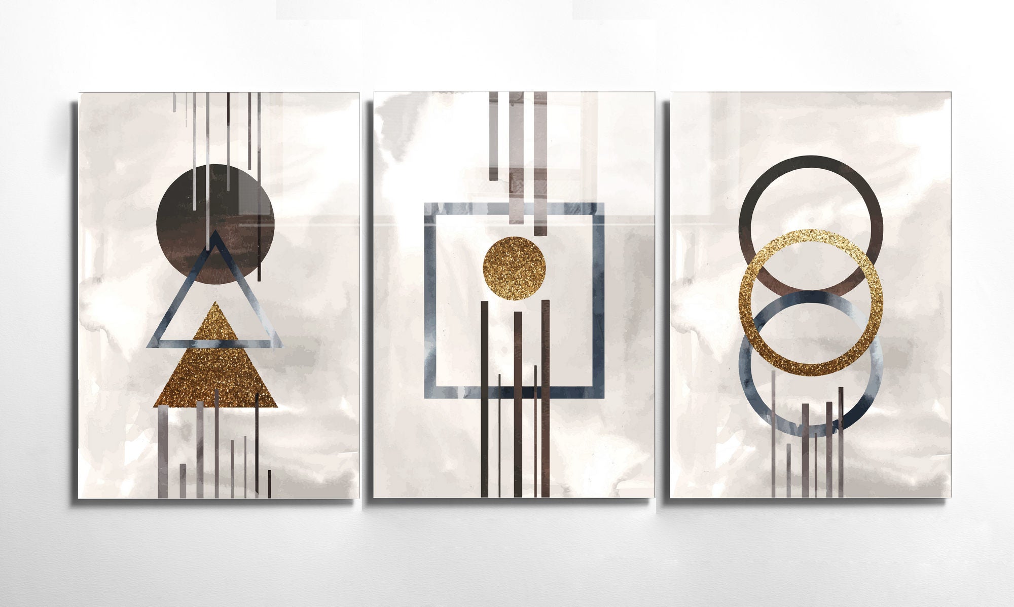 Conjunto de 3 Quadros Decorativos em Vidro Temperado Multicolor - 30x45cm - Arte Moderna para Decoração de Interiores