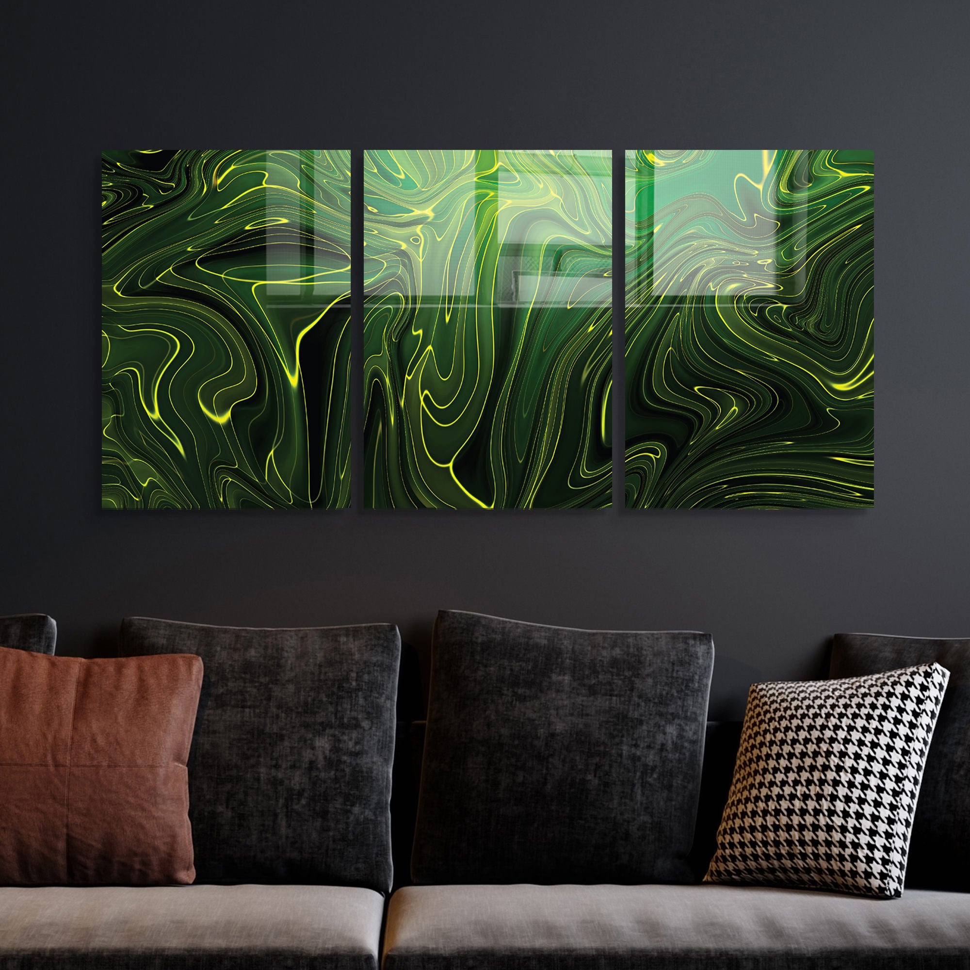 Conjunto de 3 Quadros Decorativos em Vidro Temperado Multicolor - 50x70cm - Arte Moderna para Decoração de Interiores