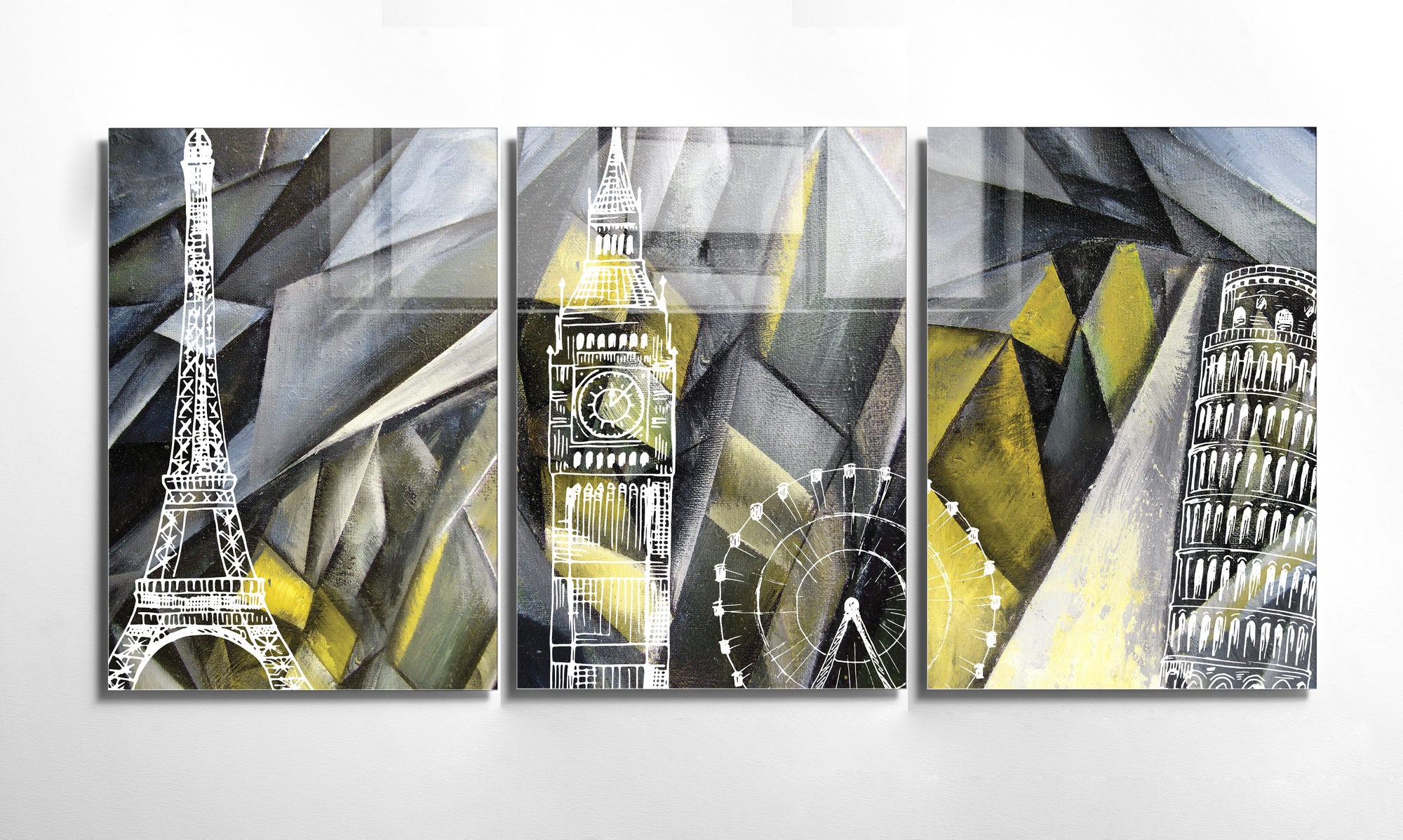 Conjunto de 3 Quadros Decorativos em Vidro Temperado Multicolor - 50x70cm - Arte Moderna para Decoração de Interiores