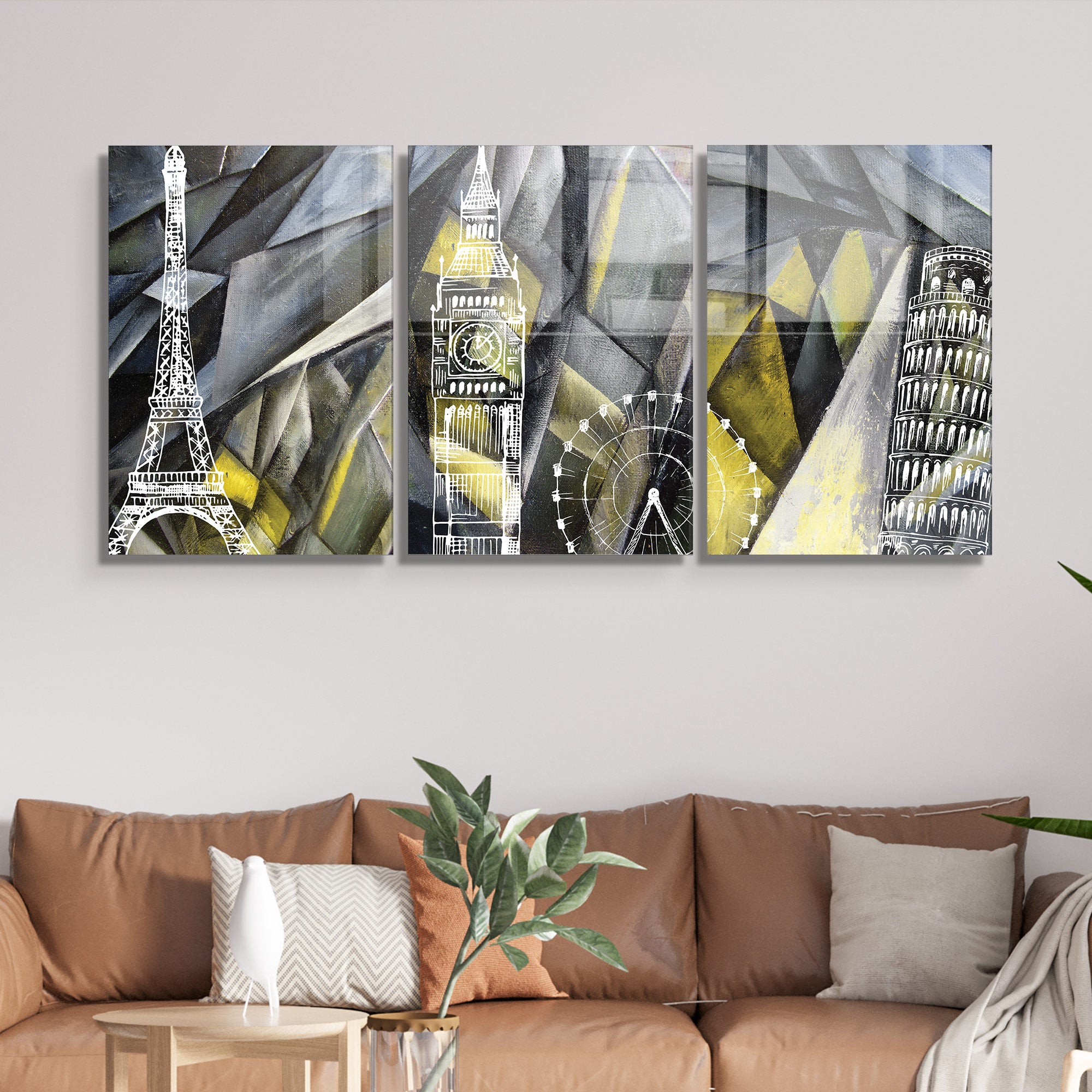 Conjunto de 3 Quadros Decorativos em Vidro Temperado Multicolor - 45x65cm - Arte Moderna para Decoração de Interiores