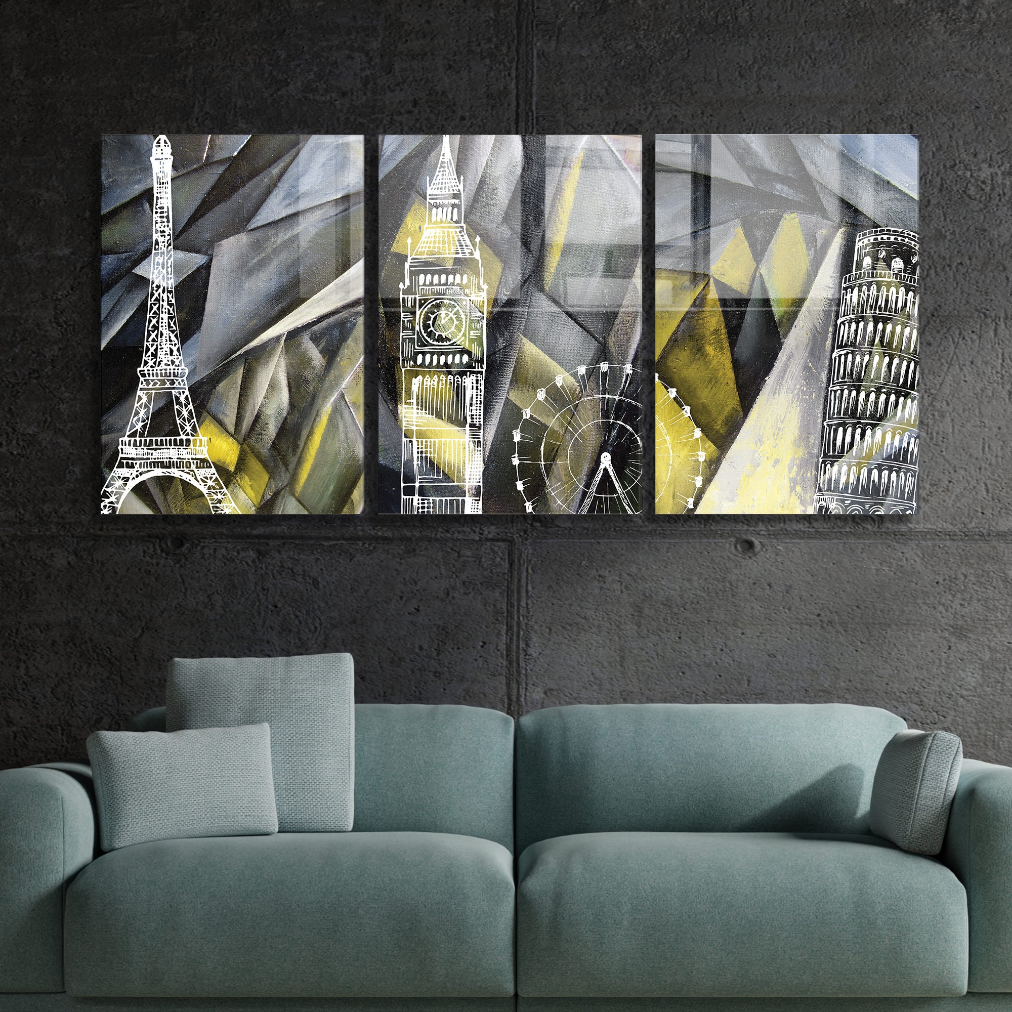 Conjunto de 3 Quadros Decorativos em Vidro Temperado Multicolor - 30x45cm - Arte Moderna para Decoração de Interiores