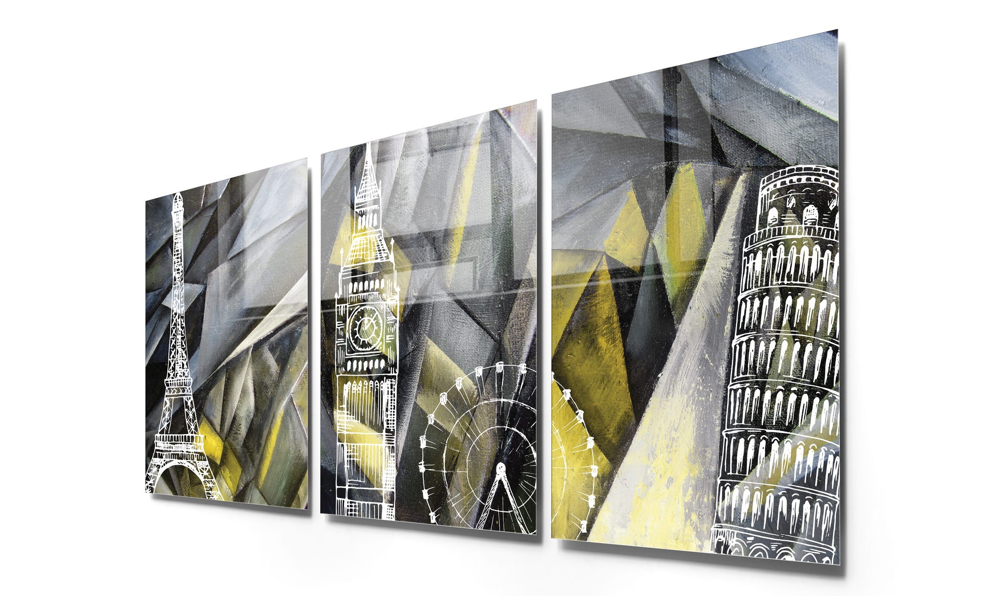 Conjunto de 3 Quadros Decorativos em Vidro Temperado Multicolor - 30x45cm - Arte Moderna para Decoração de Interiores