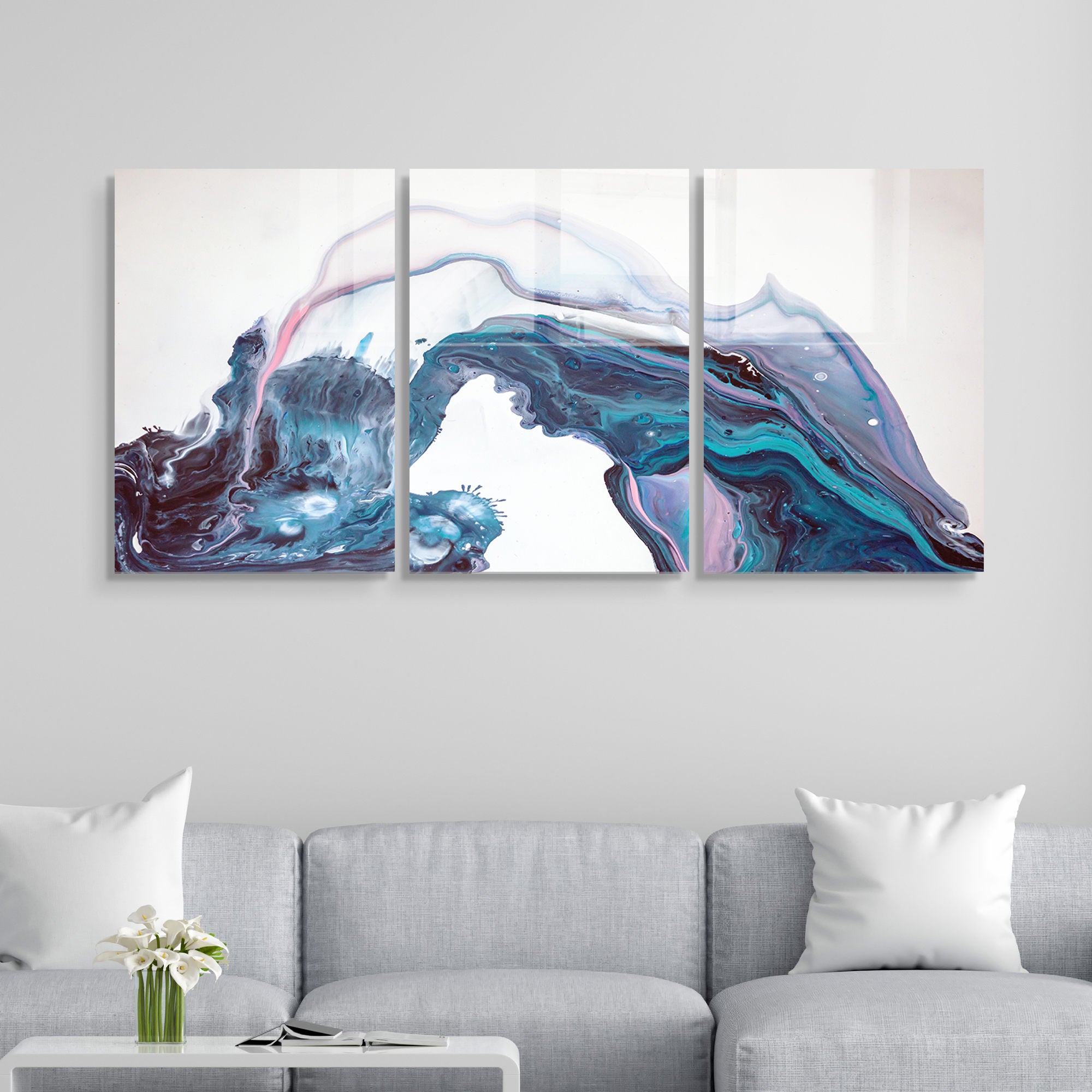 Conjunto de 3 Quadros Decorativos em Vidro Temperado Multicolor - 70x100cm - Arte Moderna para Transformar o Seu Espaço