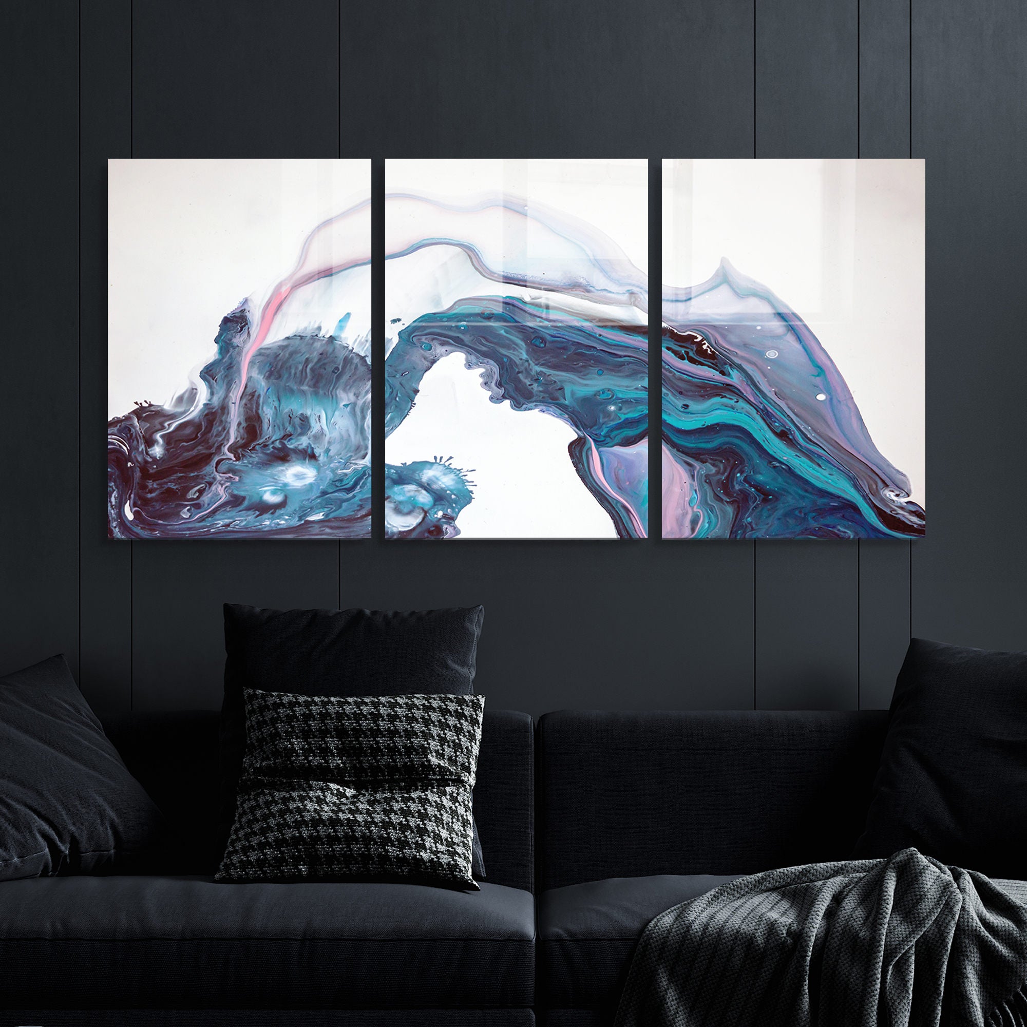 Conjunto de 3 Quadros Decorativos em Vidro Temperado Multicolor - 50x70cm - Arte Moderna para Decoração de Interiores