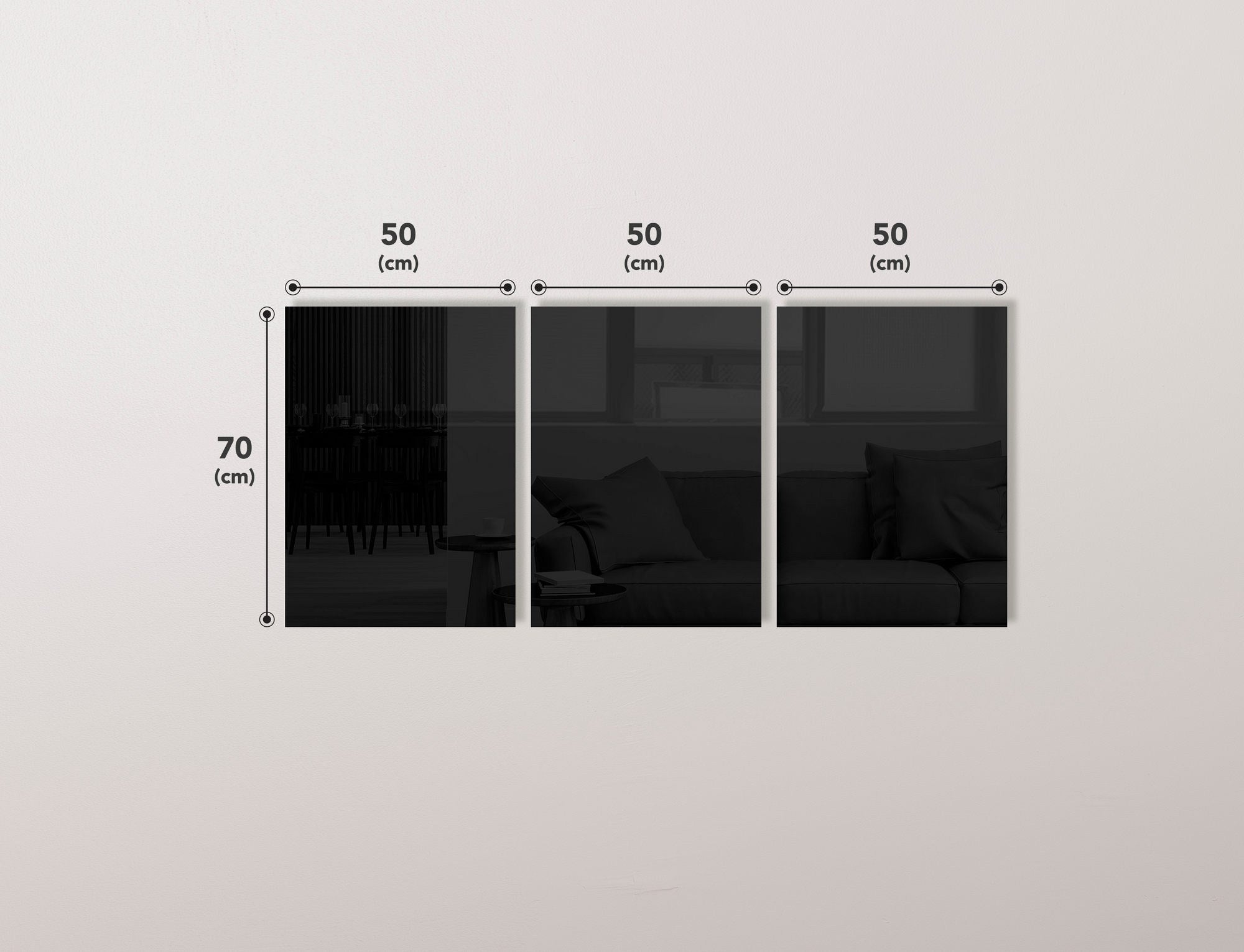 Conjunto de 3 Quadros Decorativos em Vidro Temperado Multicolor - 50x70cm - Arte Moderna para Decoração de Interiores