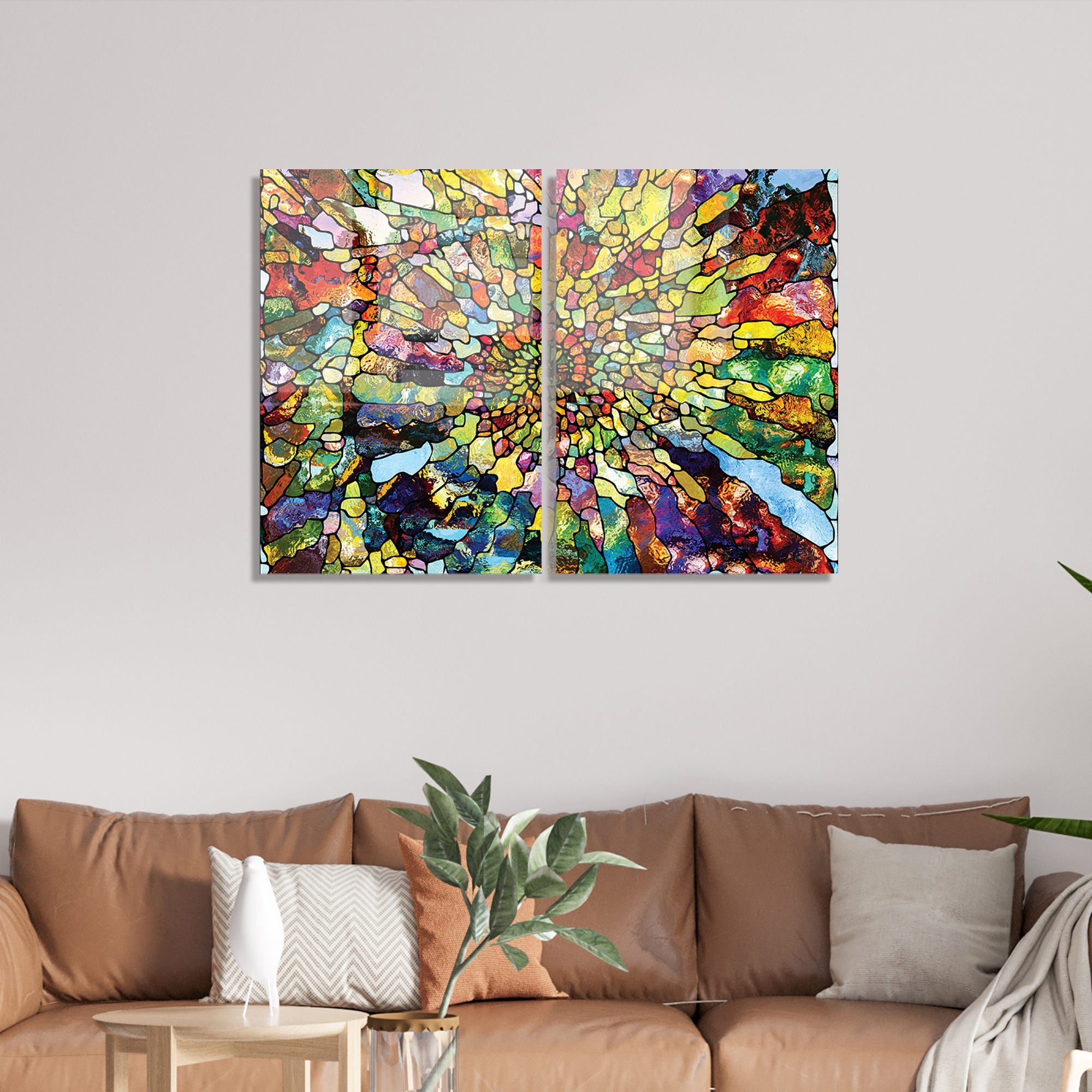 Conjunto de 2 Quadros Decorativos em Vidro Temperado Multicolor 50x70cm - Arte Moderna para Decoração de Interiores