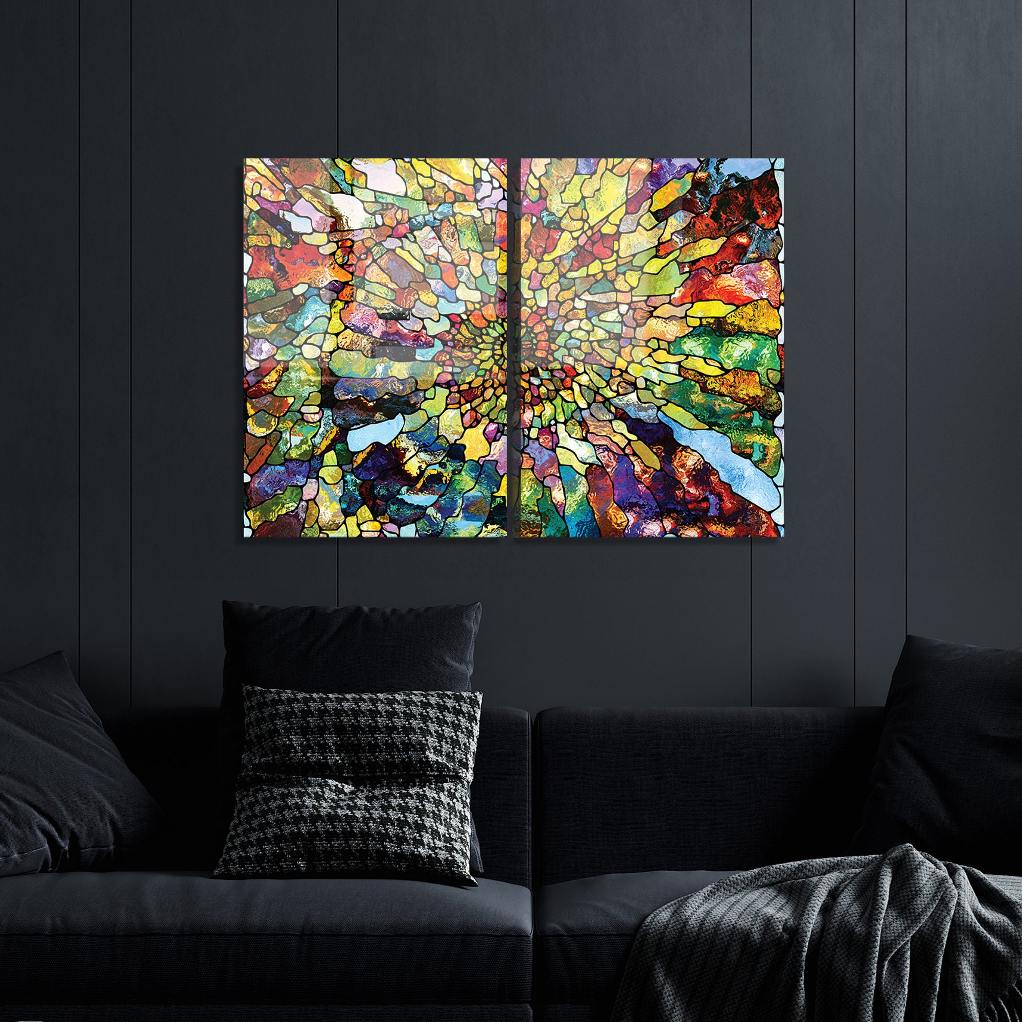 Conjunto de 2 Quadros Decorativos em Vidro Temperado Multicolor 50x70cm - Arte Moderna para Decoração de Interiores