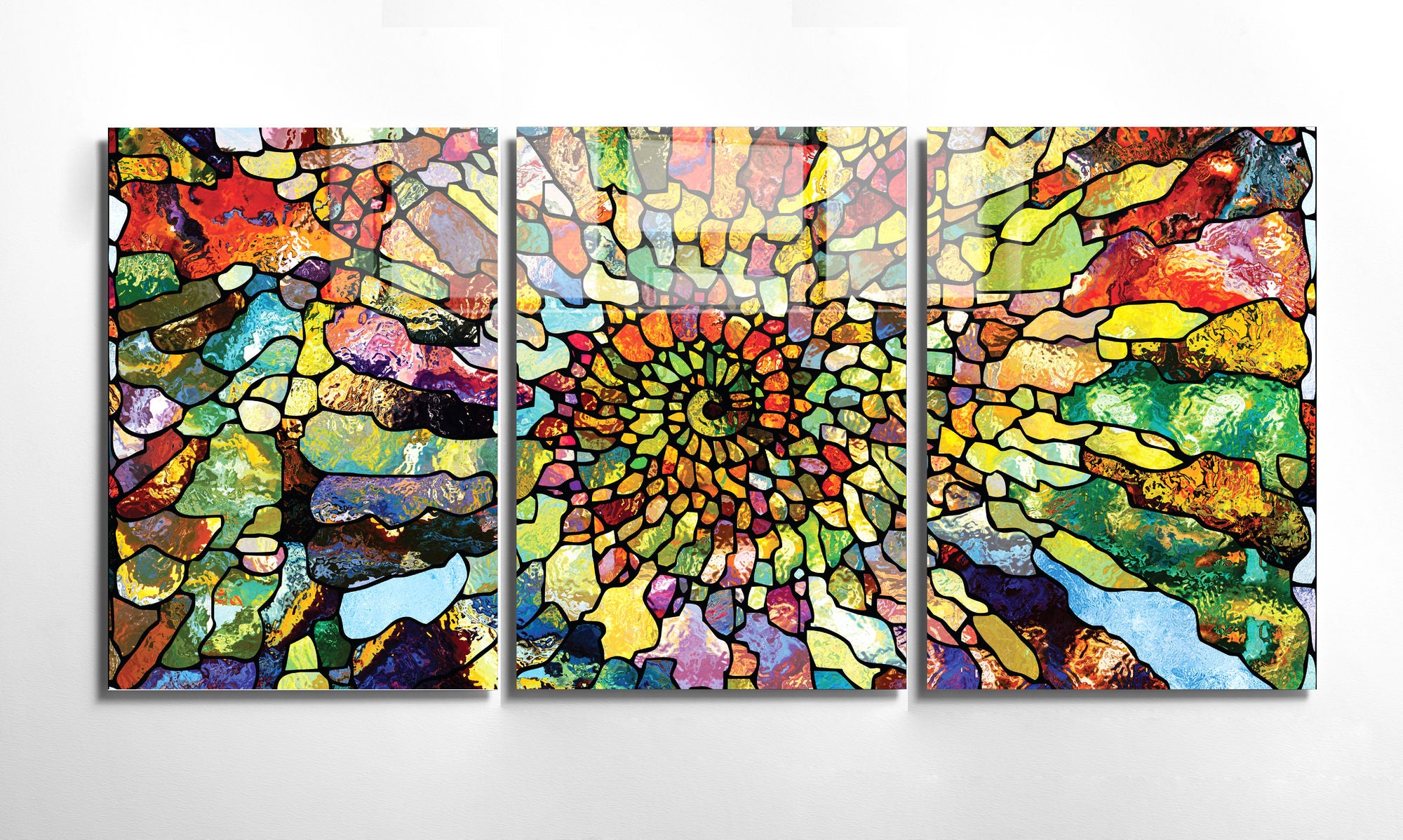 Conjunto de 3 Quadros Decorativos em Vidro Temperado Multicolor - 45x65cm - Arte Moderna para Decoração de Interiores