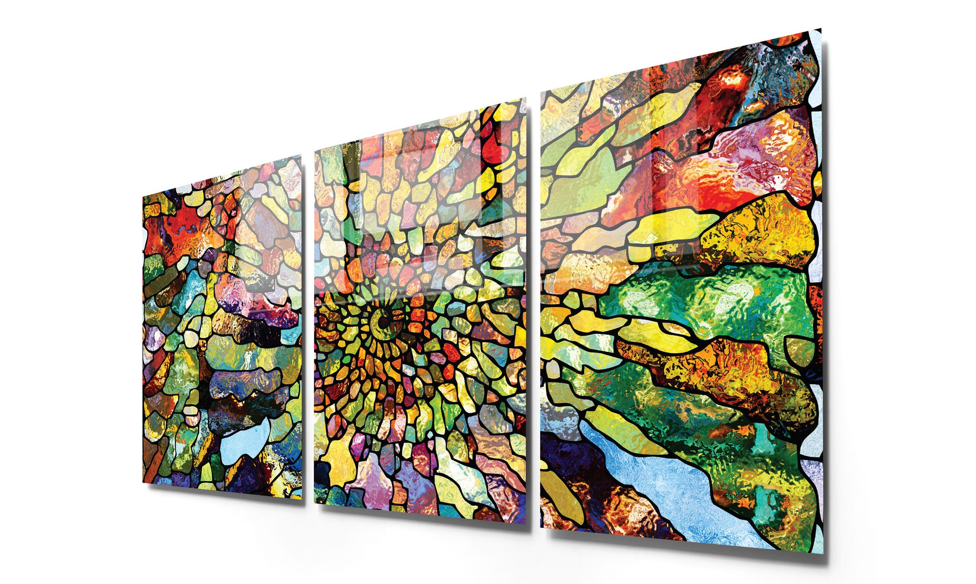 Conjunto de 3 Quadros Decorativos em Vidro Temperado Multicolor - 45x65cm - Arte Moderna para Decoração de Interiores