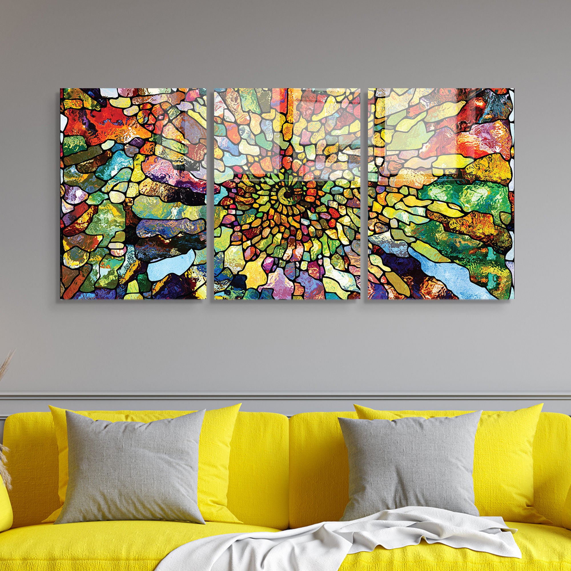 Conjunto de 3 Quadros Decorativos em Vidro Temperado Multicolor - 30x45cm - Arte Moderna para Decoração de Interiores