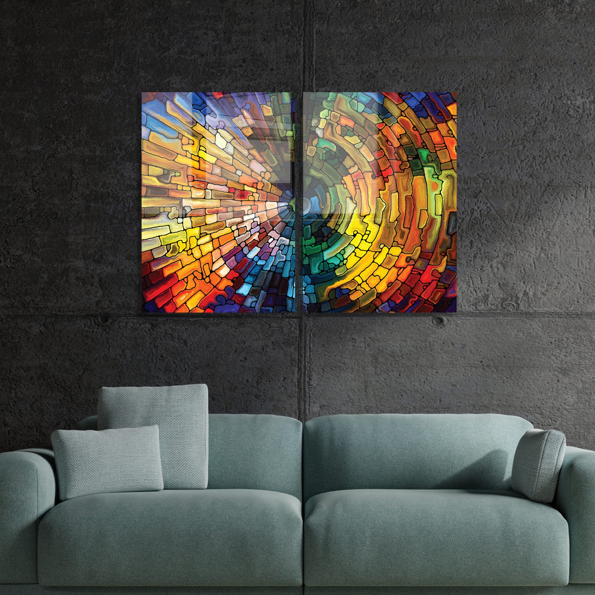 Conjunto de 2 Quadros Decorativos em Vidro Temperado Multicolor 70x100cm - Arte Moderna para Decoração de Interiores