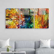 Conjunto de 3 Quadros Decorativos em Vidro Temperado Multicolor - 45x65cm - Arte Moderna para Decoração de Interiores