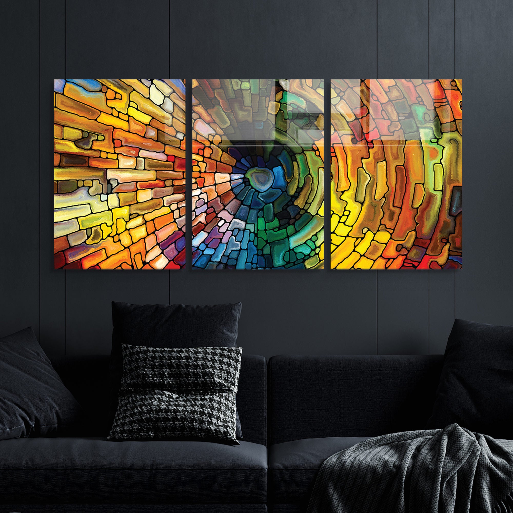 Conjunto de 3 Quadros Decorativos em Vidro Temperado Multicolor - 45x65cm - Arte Moderna para Decoração de Interiores