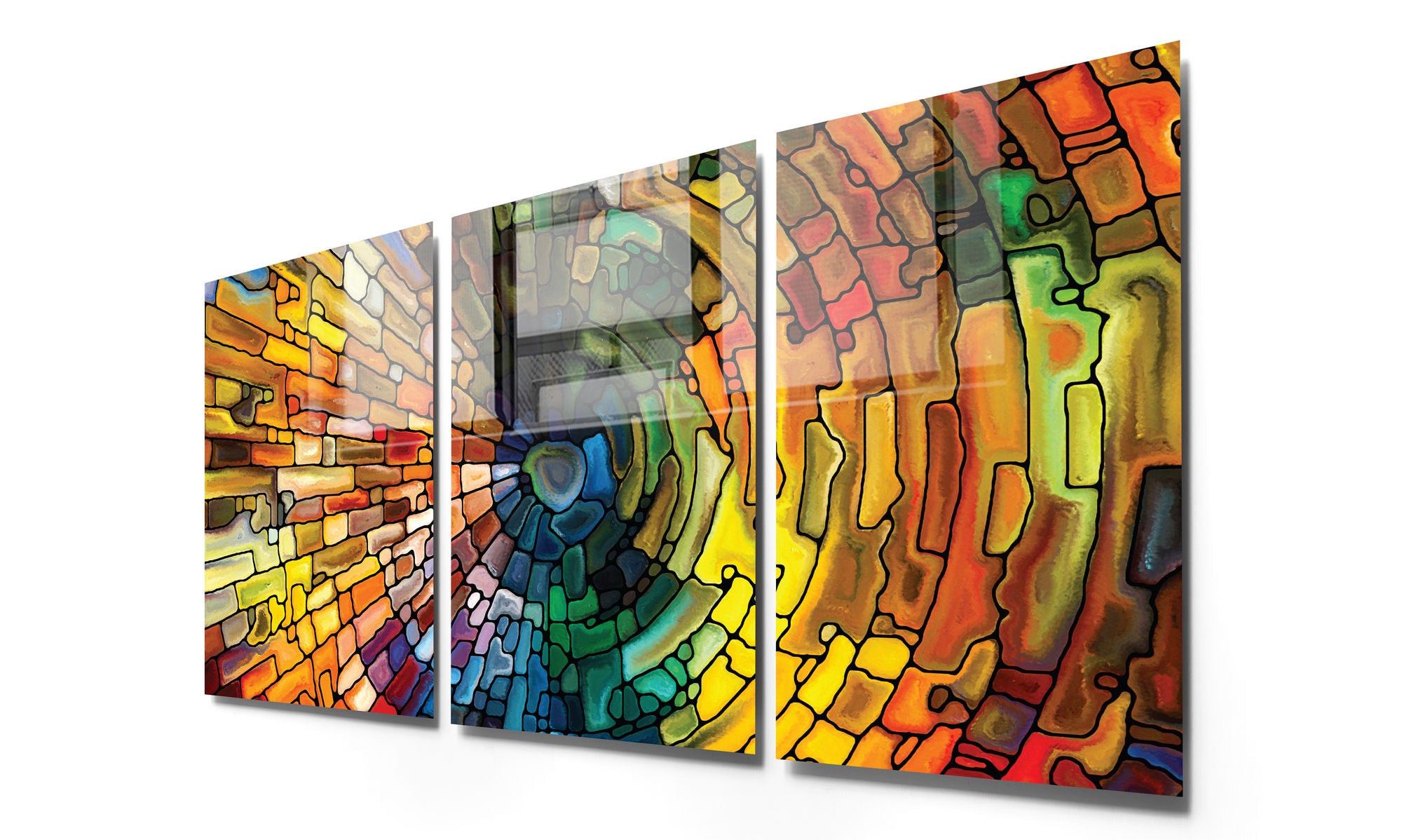 Conjunto de 3 Quadros Decorativos em Vidro Temperado Multicolor - 45x65cm - Arte Moderna para Decoração de Interiores