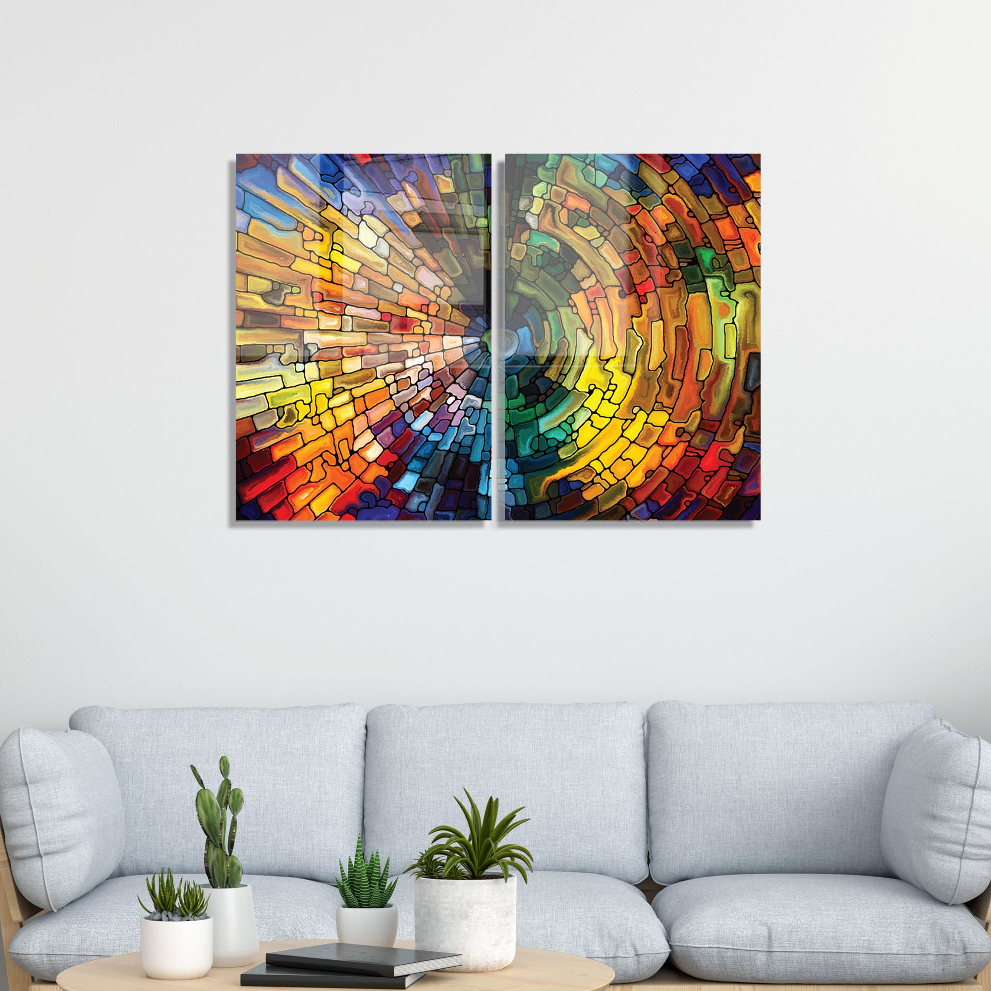 Conjunto de 2 Quadros Decorativos em Vidro Temperado Multicolor 45x65cm - Arte Moderna para Decoração de Interiores