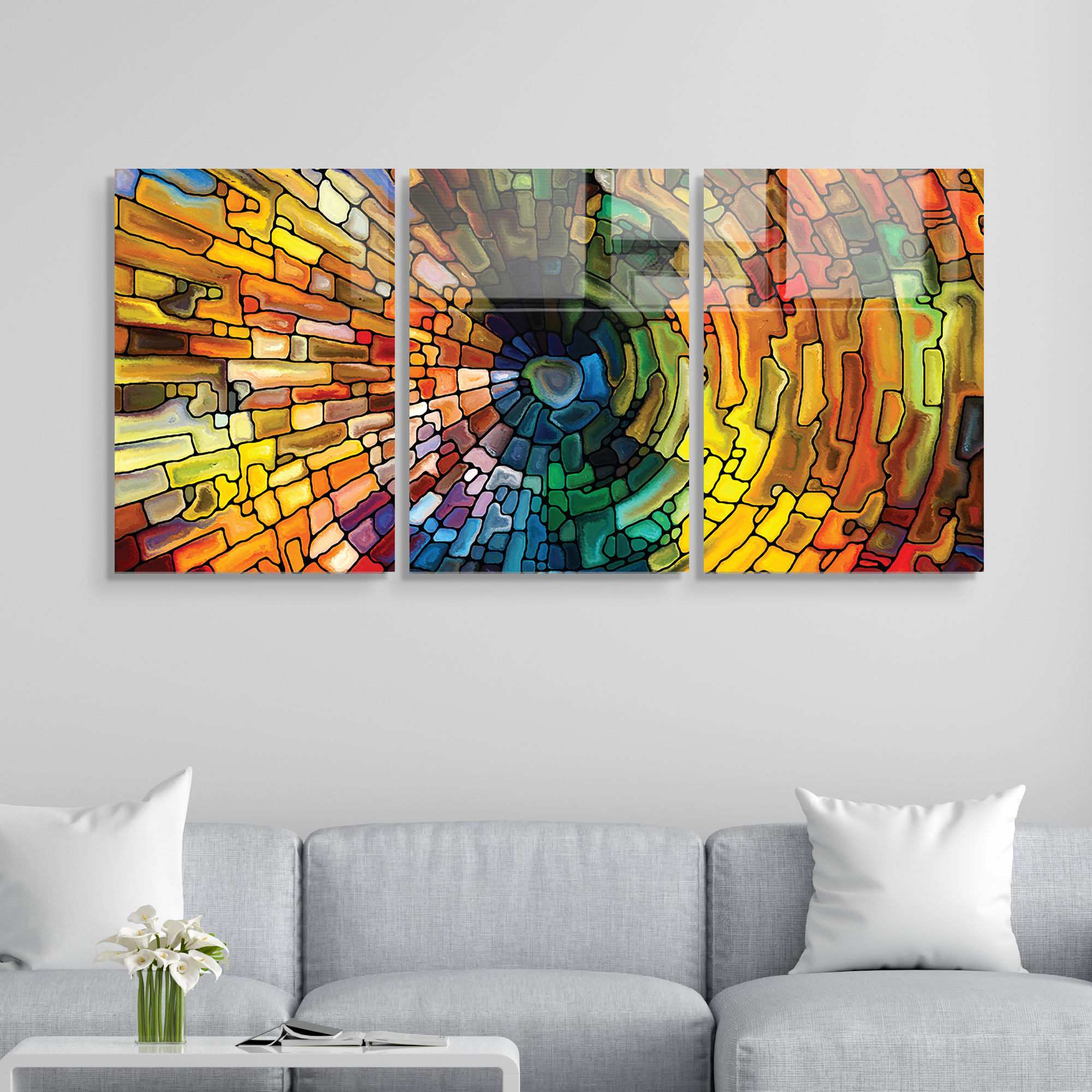 Conjunto de 3 Quadros Decorativos em Vidro Temperado Multicolor - 30x45cm - Arte Moderna para Decoração de Interiores