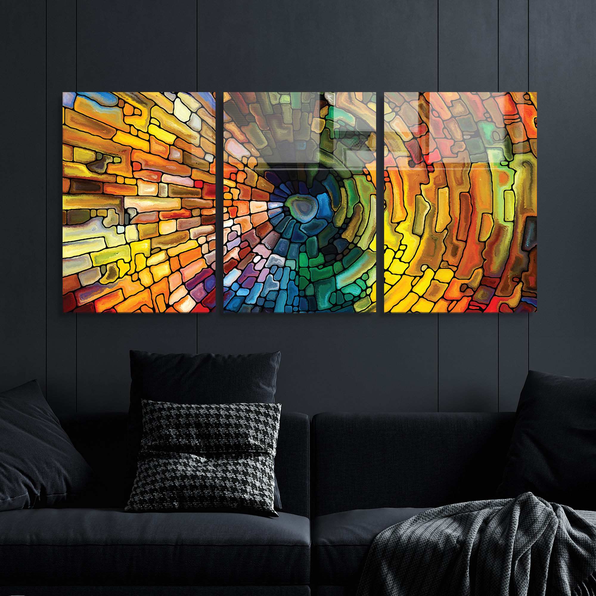 Conjunto de 3 Quadros Decorativos em Vidro Temperado Multicolor - 30x45cm - Arte Moderna para Decoração de Interiores
