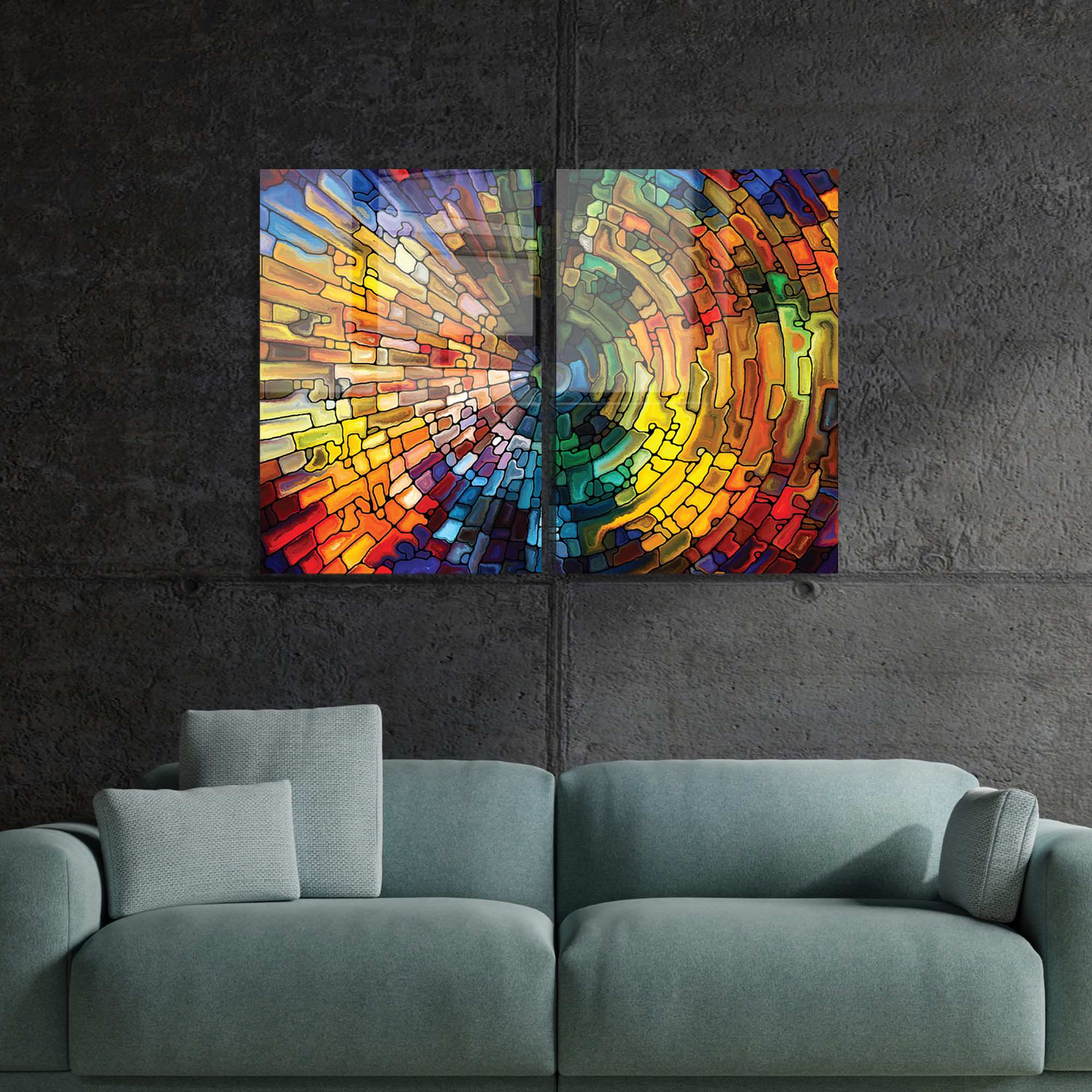 Conjunto de 2 Quadros Decorativos em Vidro Temperado Multicolor 30x45cm - Arte Moderna para Decoração de Interiores