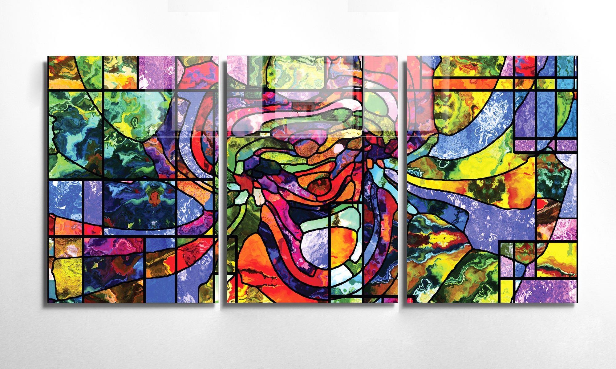 Conjunto de 3 Quadros Decorativos em Vidro Temperado Multicolor - 70x100cm - Arte Moderna para Transformar o Seu Espaço