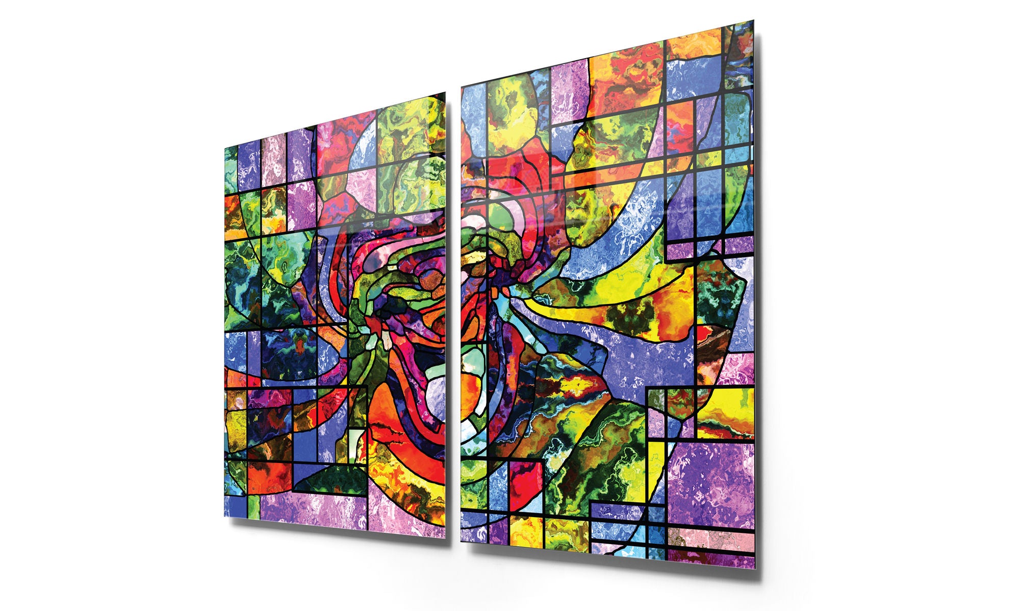 Conjunto de 2 Quadros Decorativos em Vidro Temperado Multicolor 45x65cm - Arte Moderna para Decoração de Interiores