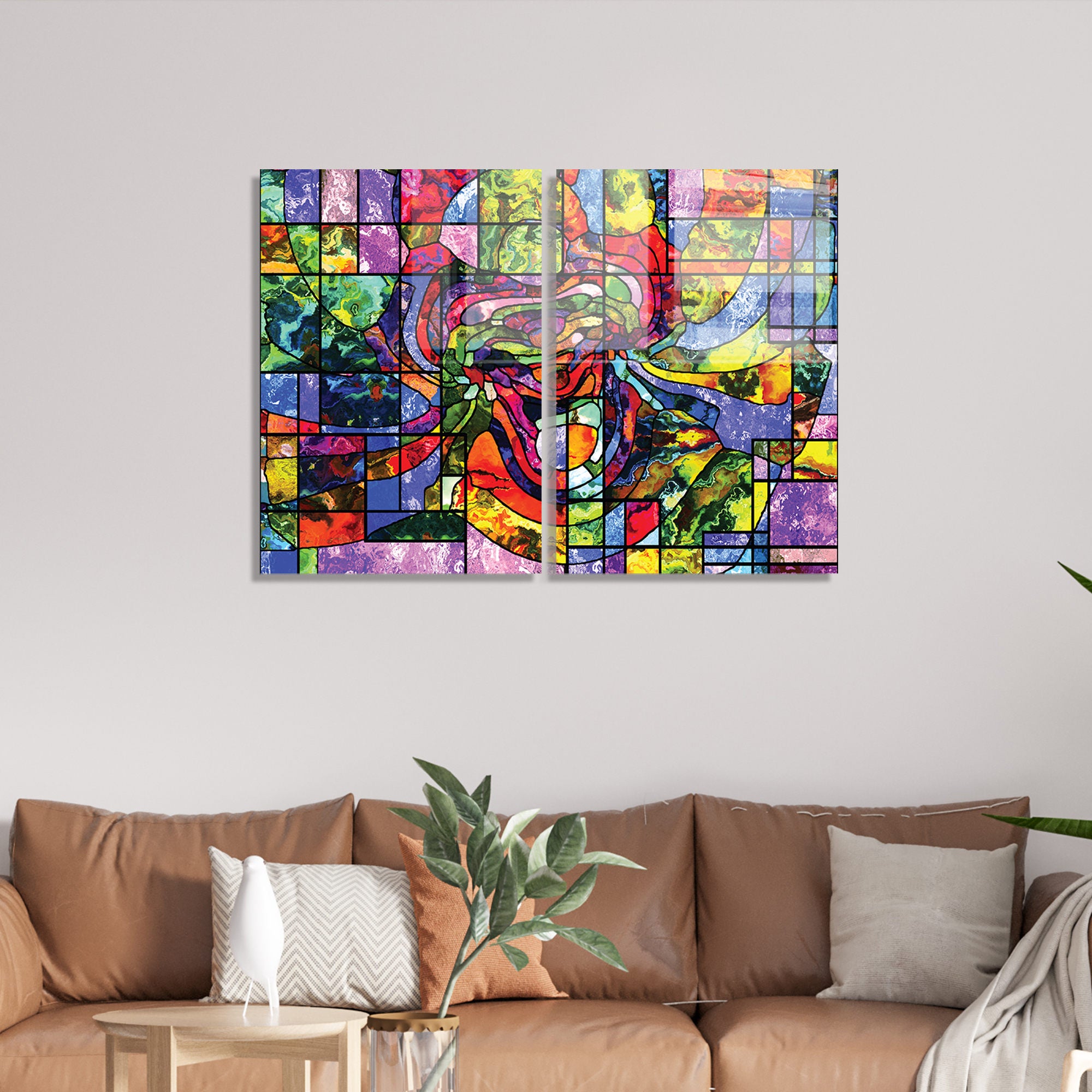 Conjunto de 2 Quadros Decorativos em Vidro Temperado Multicolor 30x45cm - Arte Moderna para Decoração de Interiores