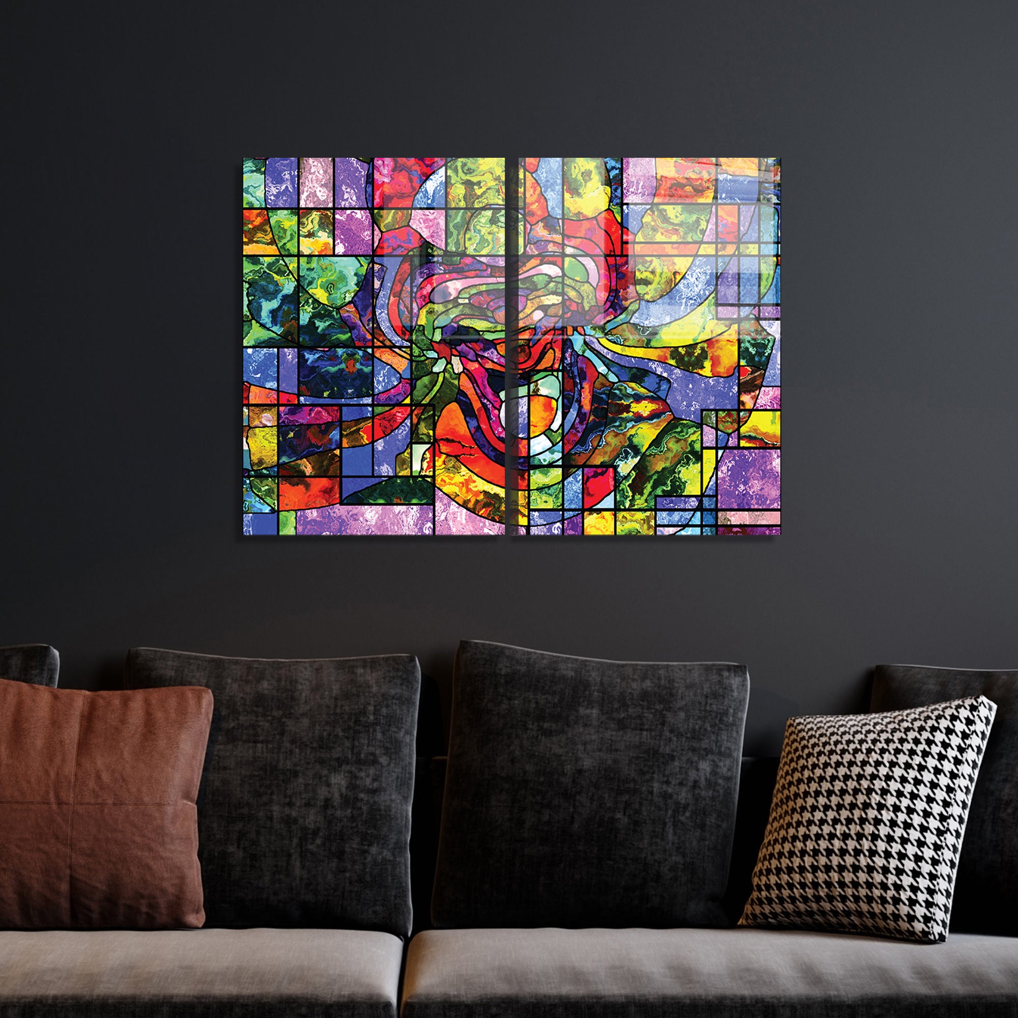 Conjunto de 2 Quadros Decorativos em Vidro Temperado Multicolor 30x45cm - Arte Moderna para Decoração de Interiores