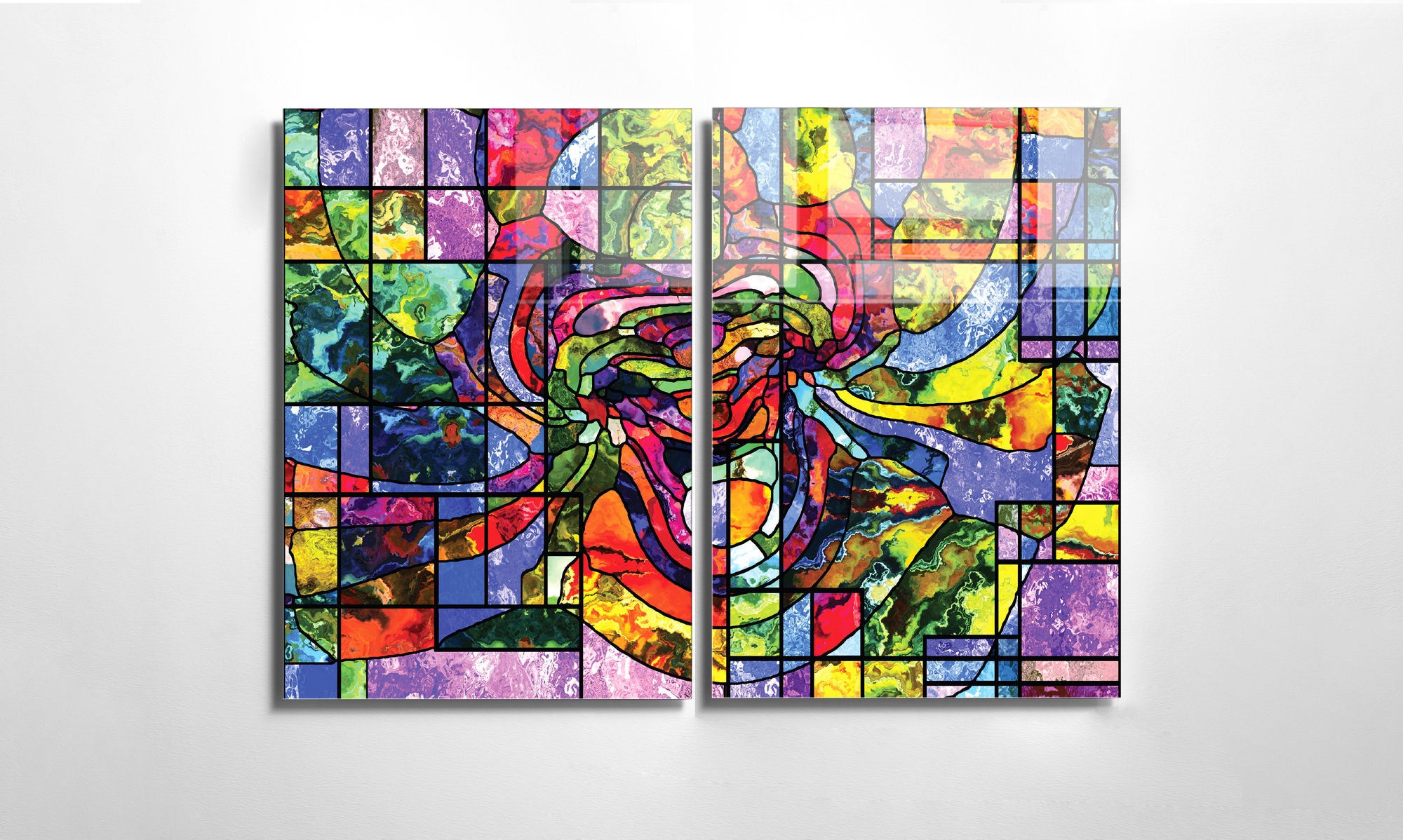 Conjunto de 2 Quadros Decorativos em Vidro Temperado Multicolor 30x45cm - Arte Moderna para Decoração de Interiores