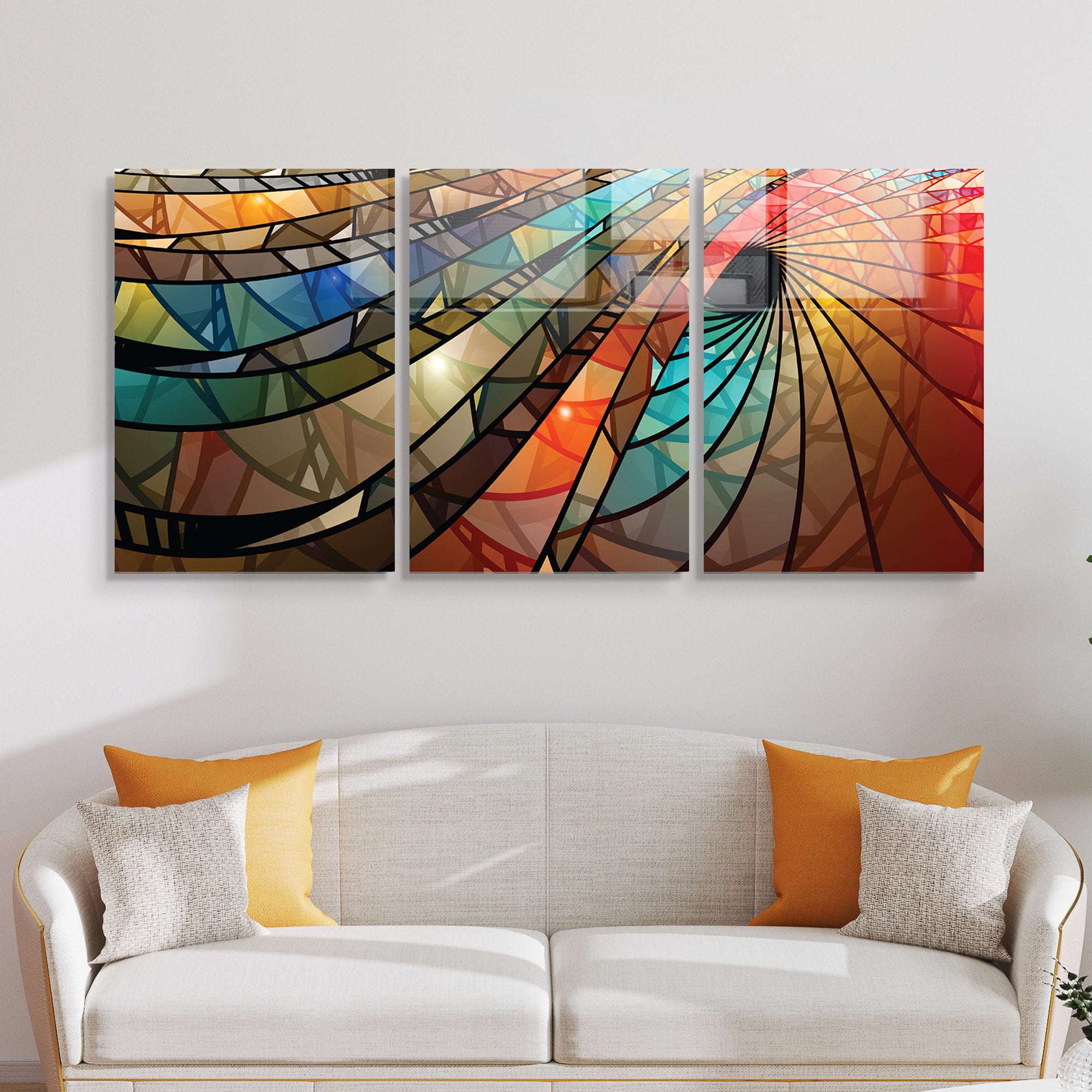 Conjunto de 3 Quadros Decorativos em Vidro Temperado Multicolor - 30x45cm - Arte Moderna para Decoração de Interiores