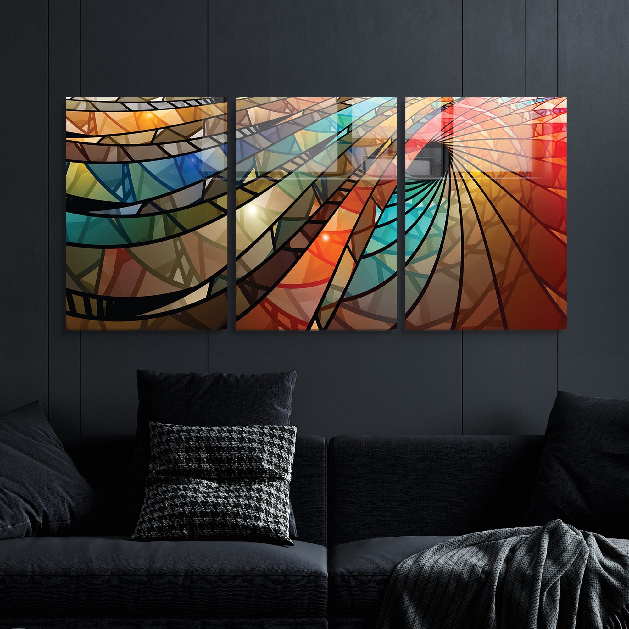 Conjunto de 3 Quadros Decorativos em Vidro Temperado Multicolor - 30x45cm - Arte Moderna para Decoração de Interiores