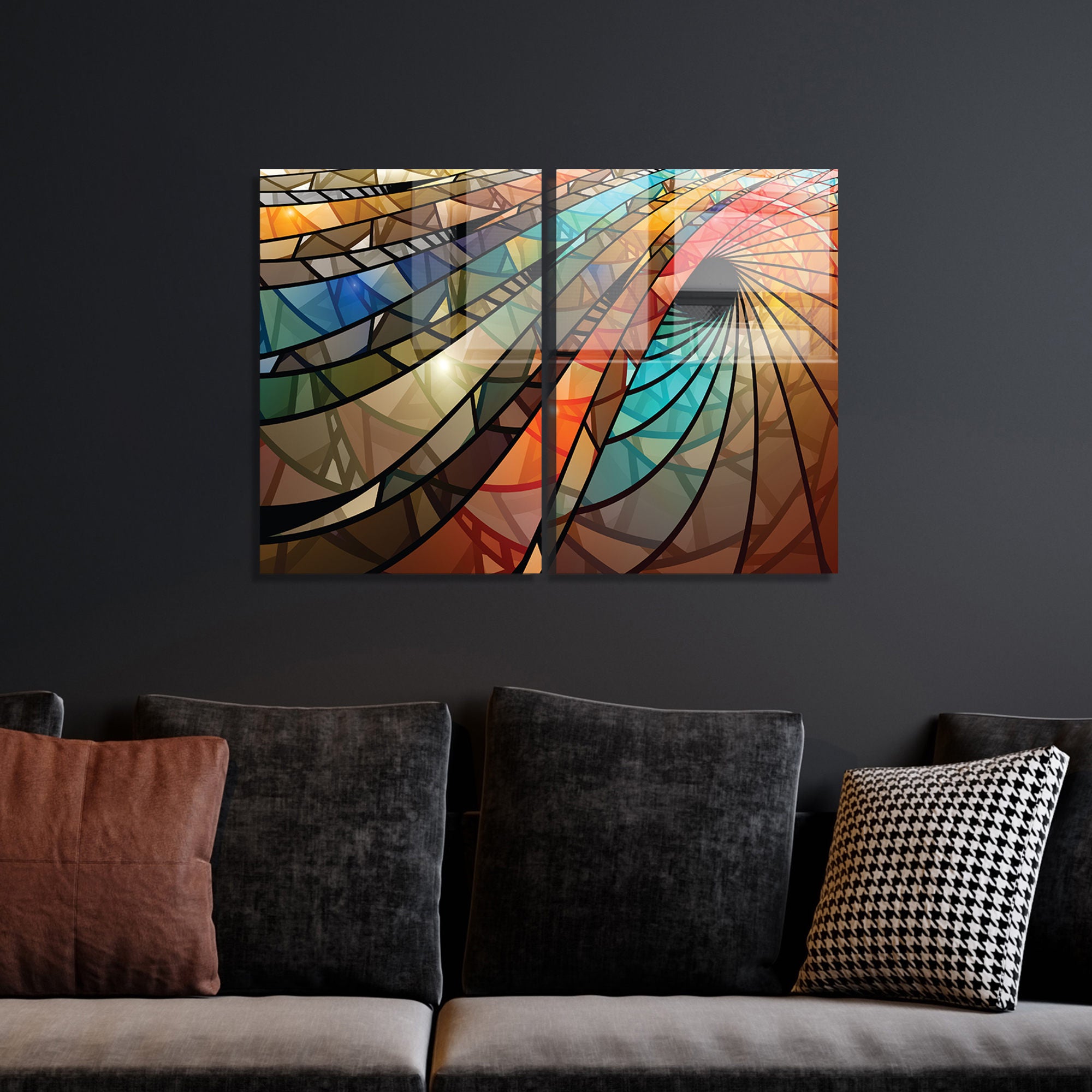 Conjunto de 2 Quadros Decorativos em Vidro Temperado Multicolor 30x45cm - Arte Moderna para Decoração de Interiores