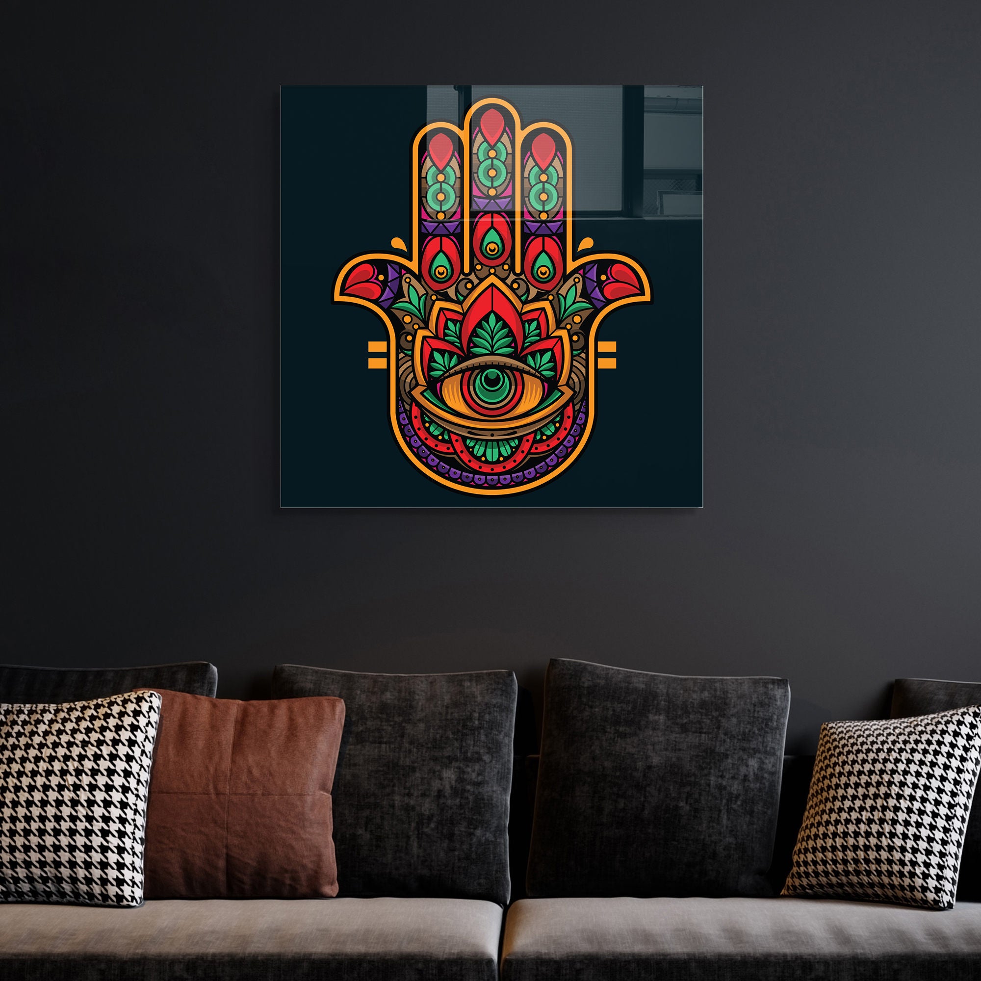 Pintura Decorativa em Vidro Temperado Multicolor 40x40cm - Arte Moderna para Decoração de Interiores