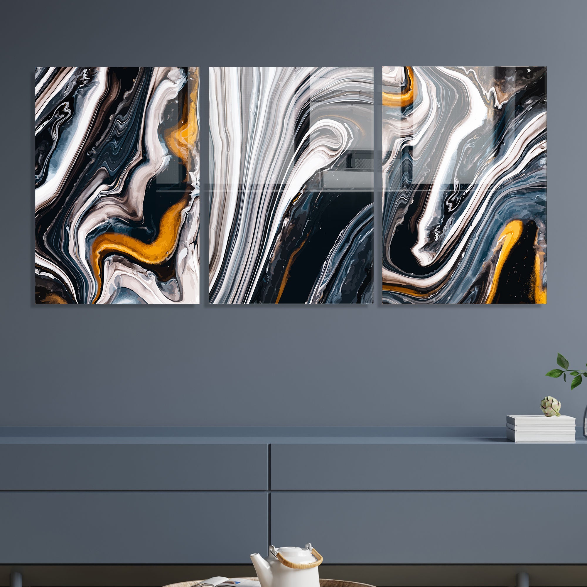 Conjunto de 3 Quadros Decorativos em Vidro Temperado Multicolor - 50x70cm - Arte Moderna para Decoração de Interiores