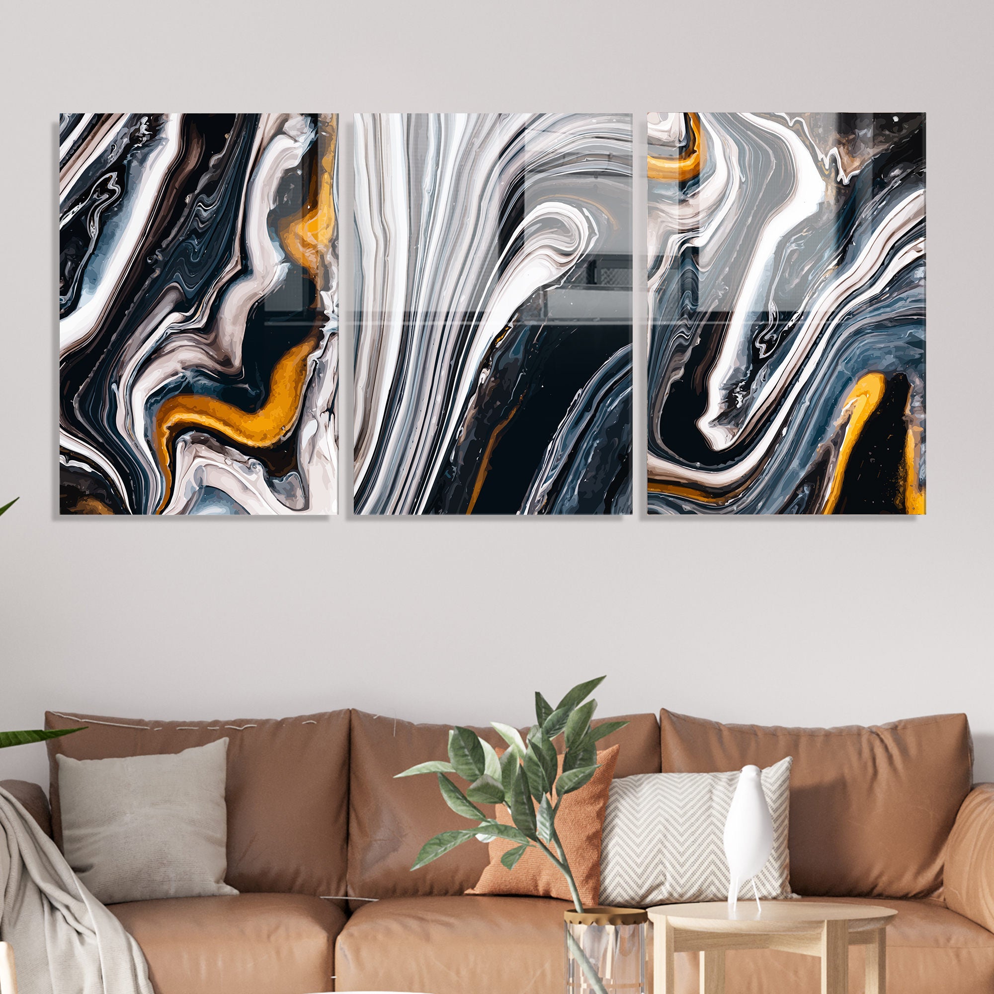 Conjunto de 3 Quadros Decorativos em Vidro Temperado Multicolor - 50x70cm - Arte Moderna para Decoração de Interiores