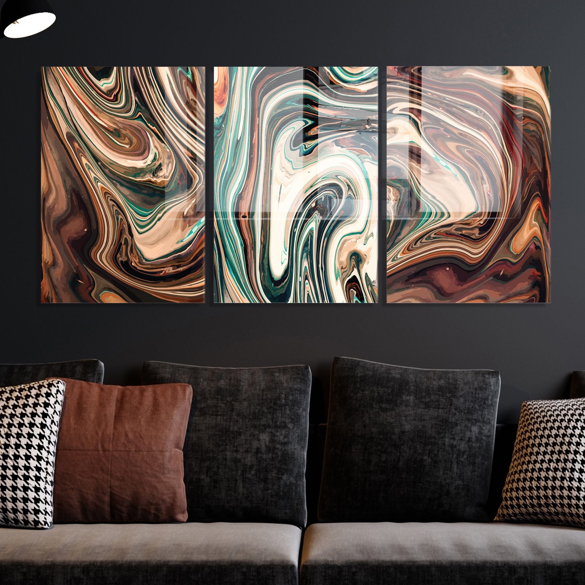 Conjunto de 3 Quadros Decorativos em Vidro Temperado Multicolor - 50x70cm - Arte Moderna para Decoração de Interiores
