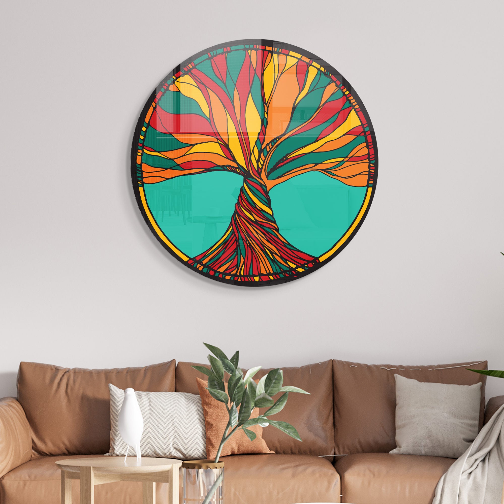 Pintura Decorativa em Vidro Temperado Multicolor - 60cm de Diâmetro, Espessura 4mm