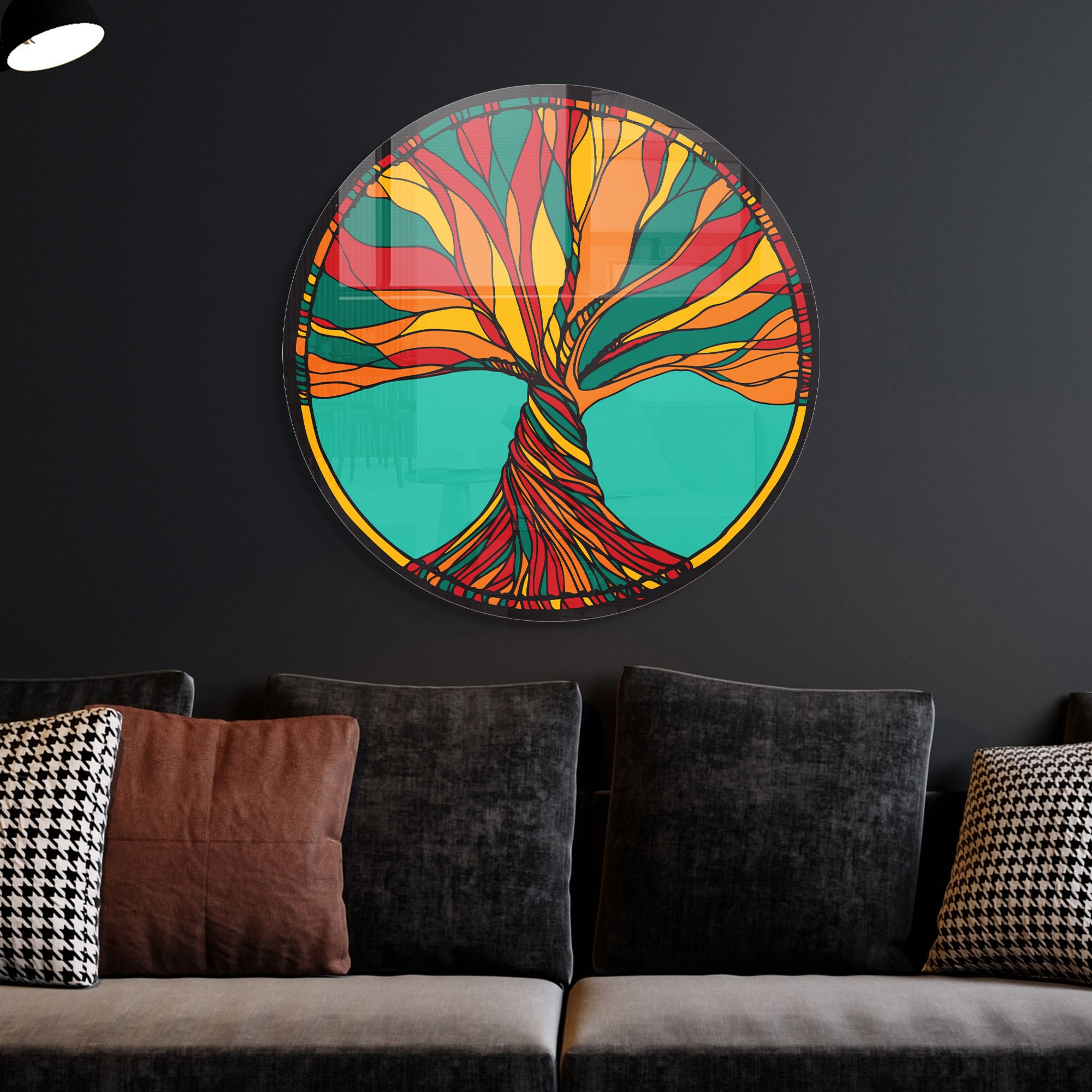 Pintura Decorativa em Vidro Temperado Multicolor - 60cm de Diâmetro, Espessura 4mm