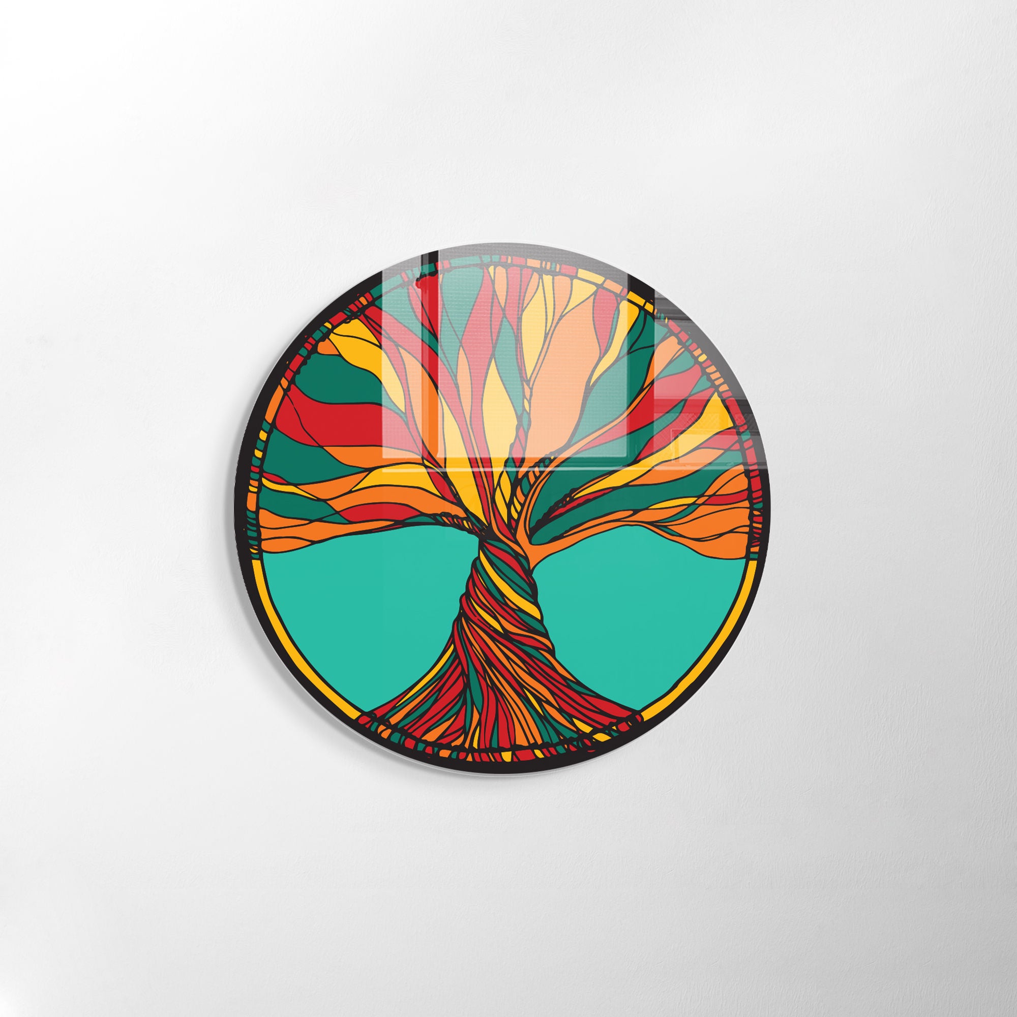 Pintura Decorativa em Vidro Temperado Multicolor - 60cm de Diâmetro, Espessura 4mm