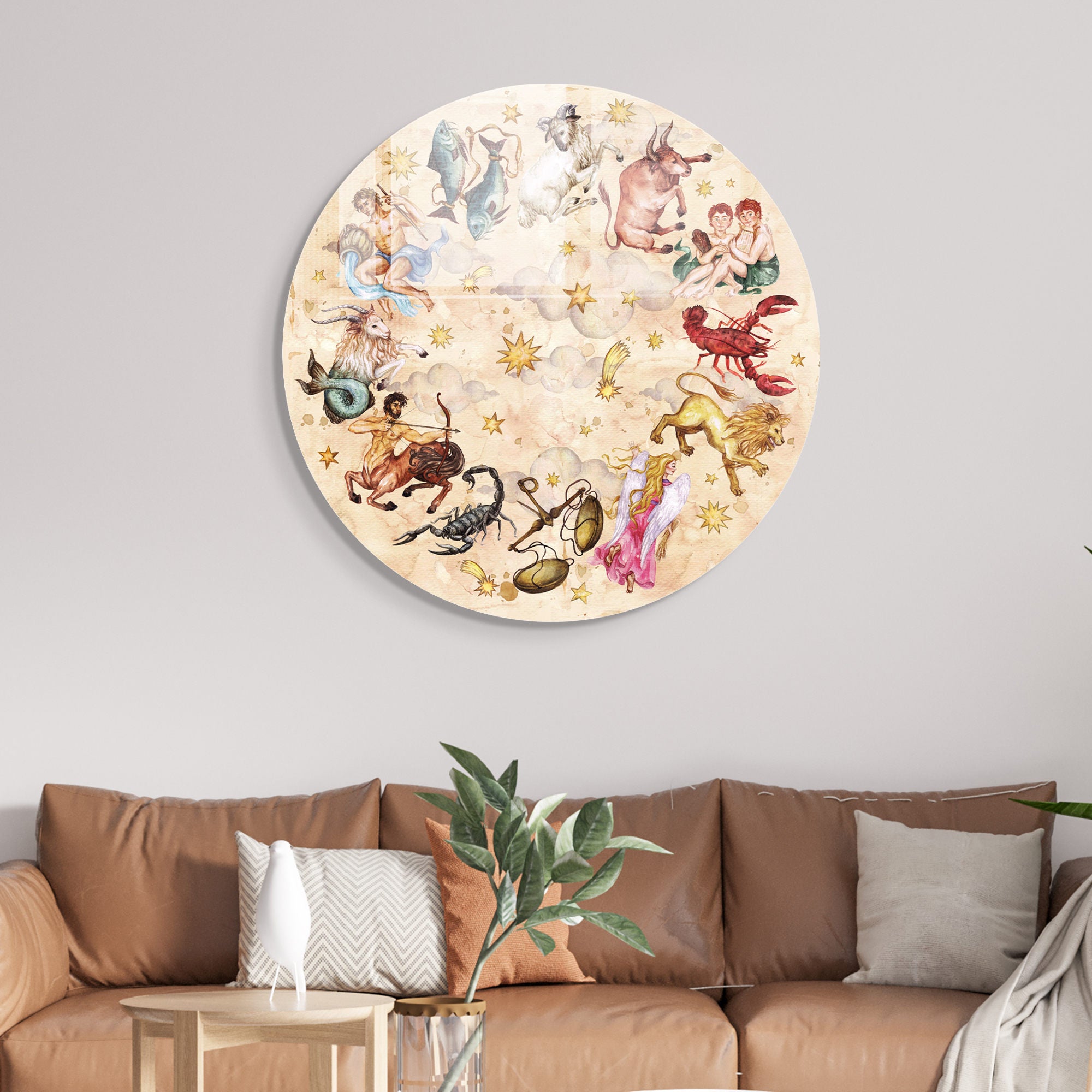 Pintura Decorativa em Vidro Temperado Multicolor - 60cm de Diâmetro, Espessura 4mm