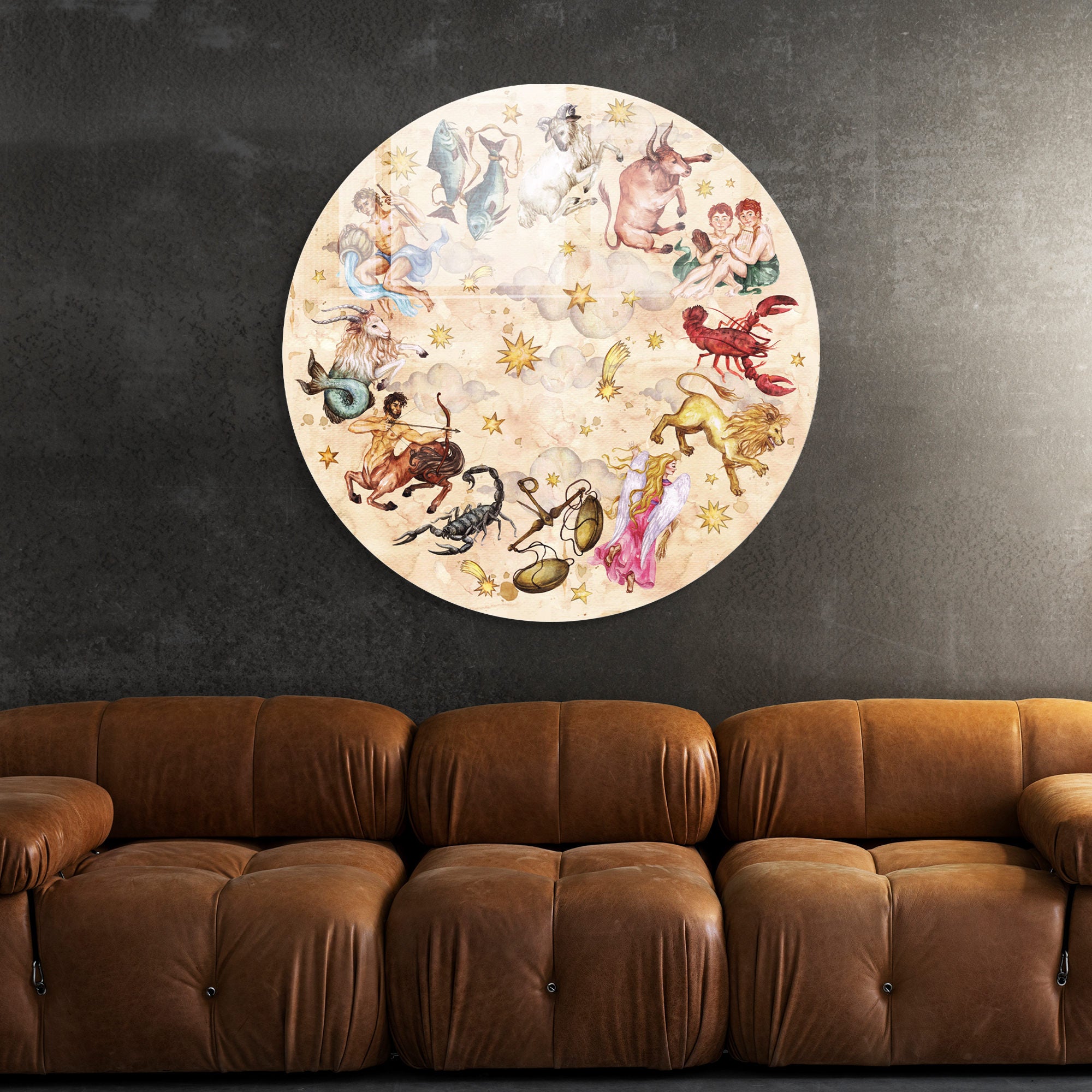 Pintura Decorativa em Vidro Temperado Multicolor - 60cm de Diâmetro, Espessura 4mm