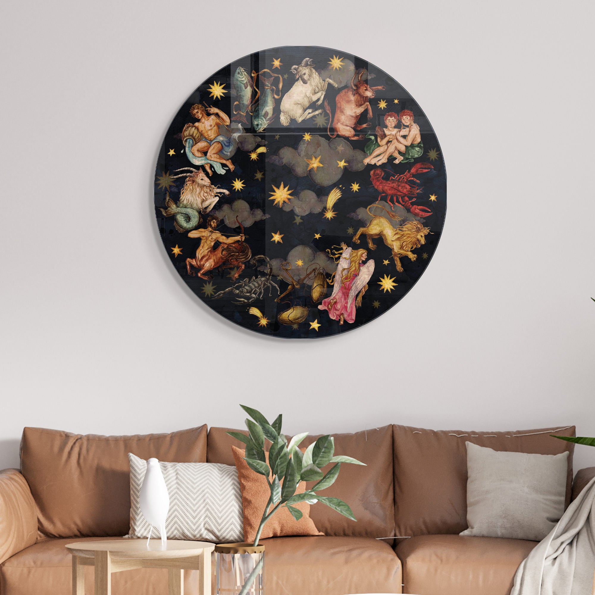Pintura Decorativa em Vidro Temperado Multicolor - 60cm de Diâmetro, Espessura 4mm