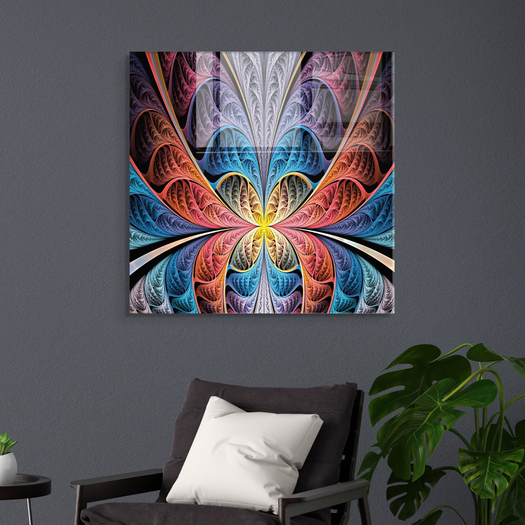 Pintura Decorativa em Vidro Temperado Multicolor 40x40cm - Arte Moderna para Decoração de Interiores