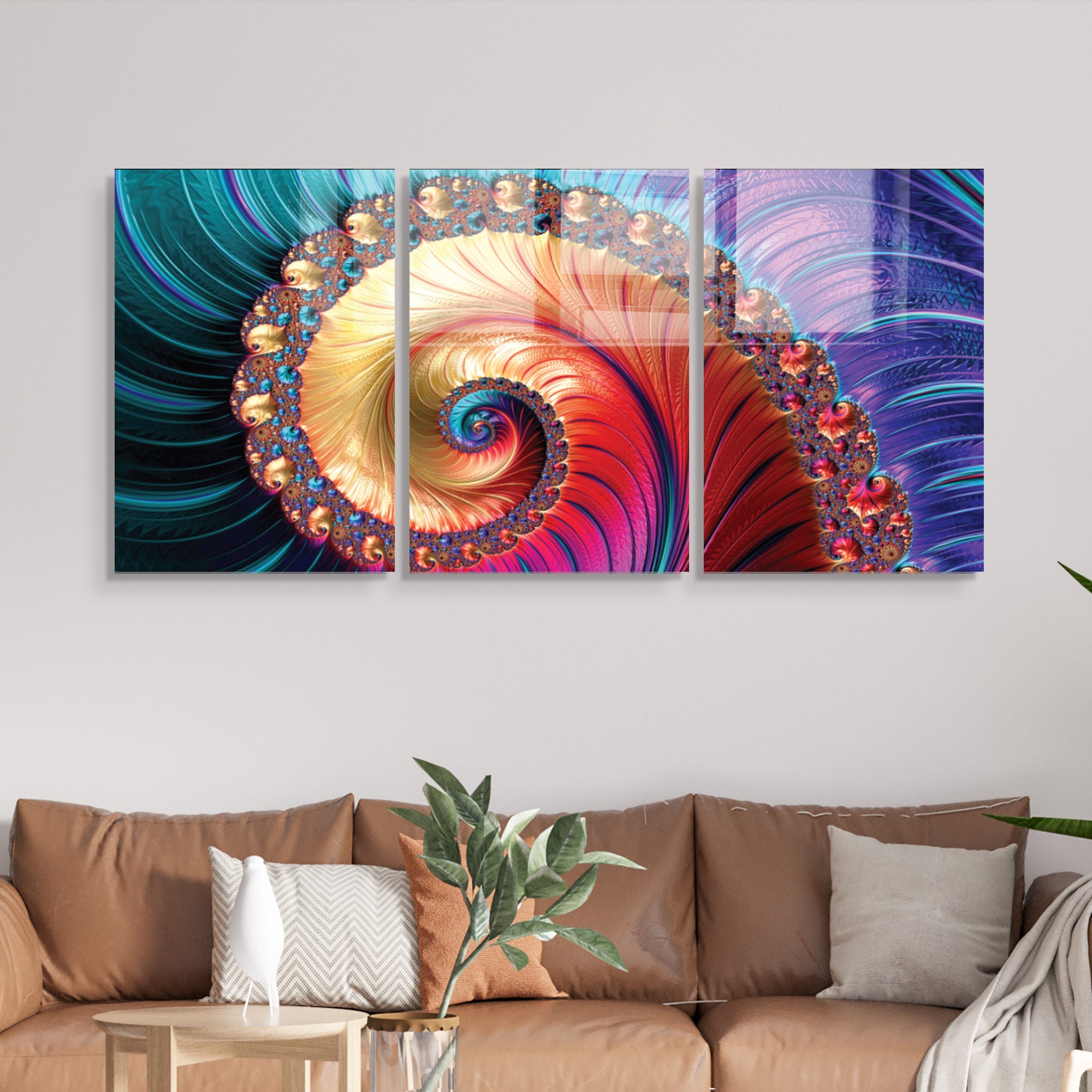 Conjunto de 3 Quadros Decorativos em Vidro Temperado Multicolor - 50x70cm - Arte Moderna para Decoração de Interiores