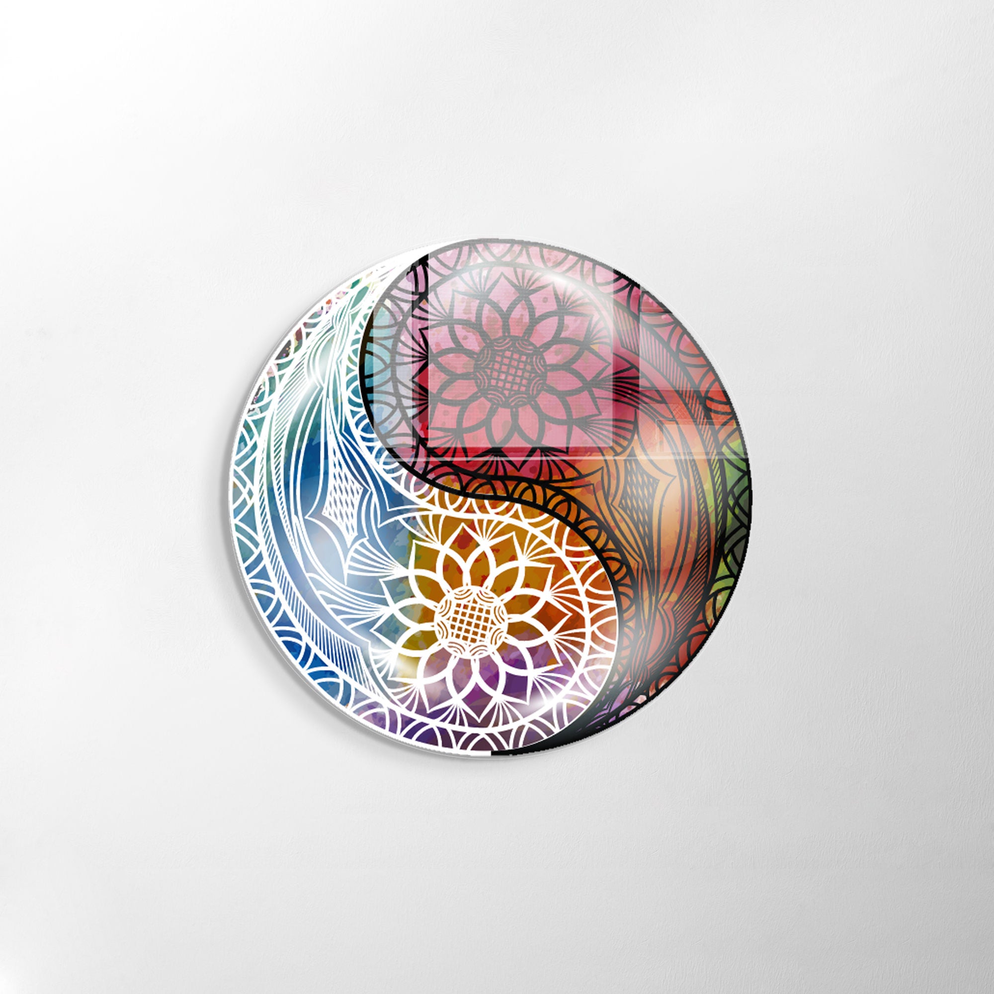 Pintura Decorativa em Vidro Temperado Multicolor - 60cm de Diâmetro, Espessura 4mm