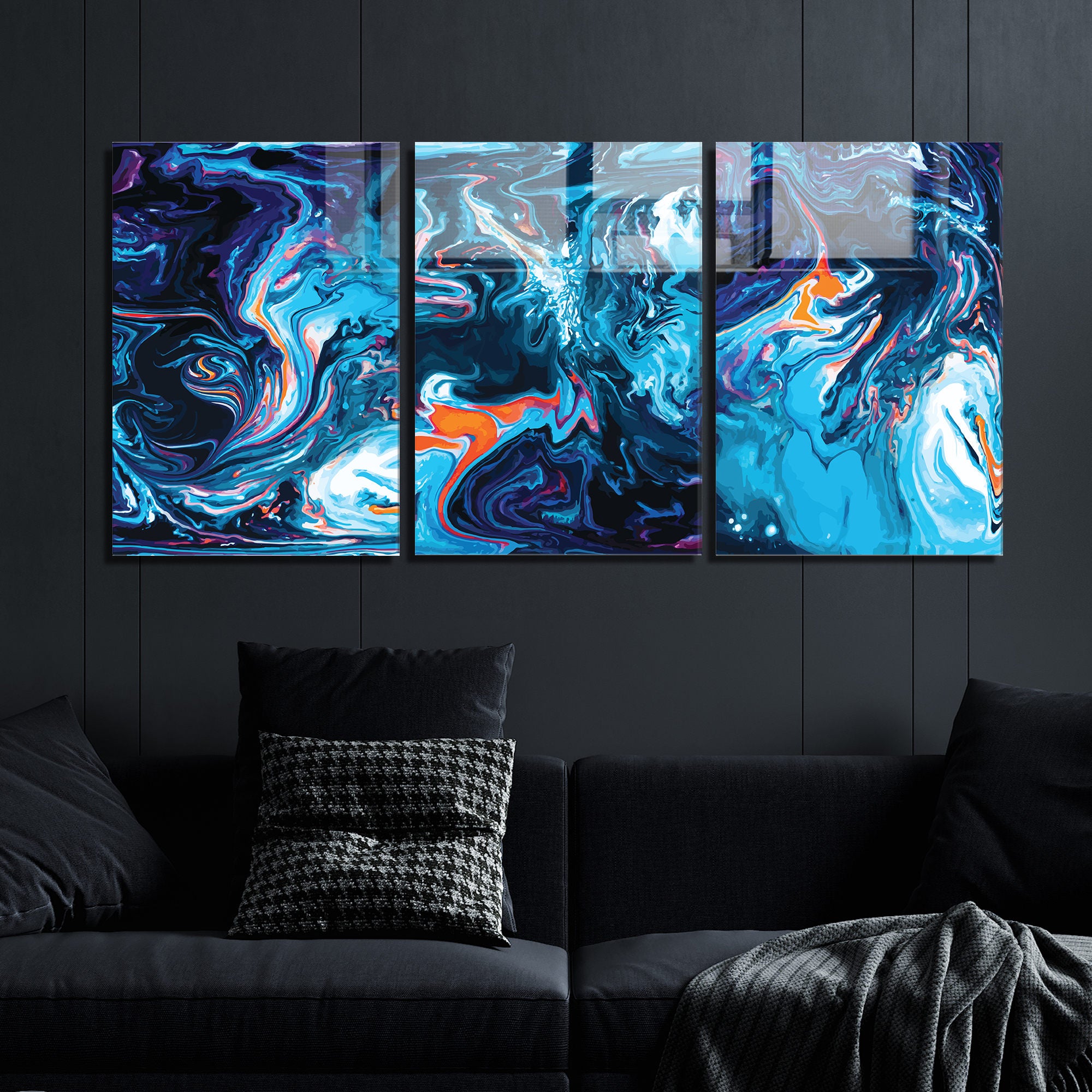 Conjunto de 3 Quadros Decorativos em Vidro Temperado Multicolor - 50x70cm - Arte Moderna para Decoração de Interiores