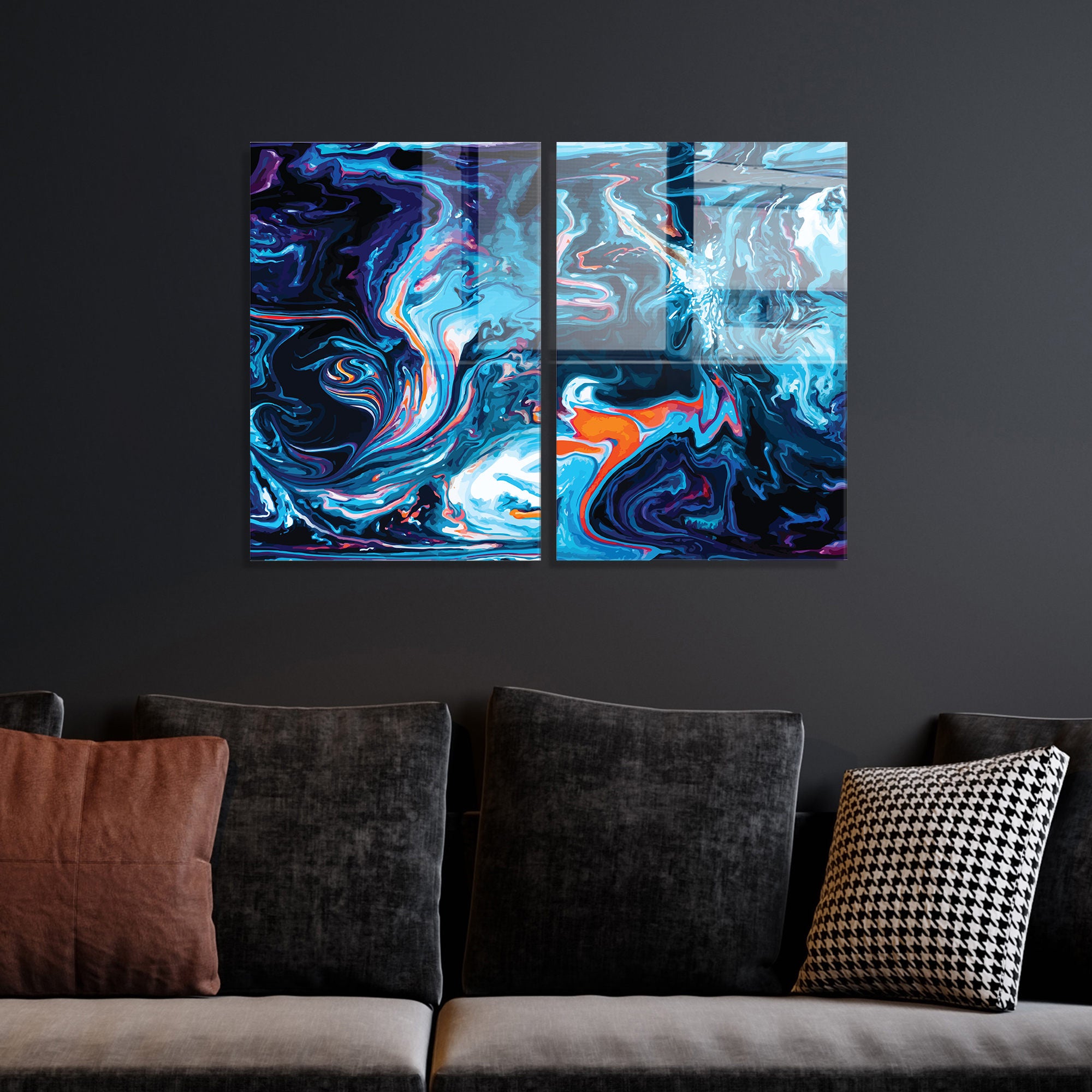 Conjunto de 2 Quadros Decorativos em Vidro Temperado Multicolor 45x65cm - Arte Moderna para Decoração de Interiores