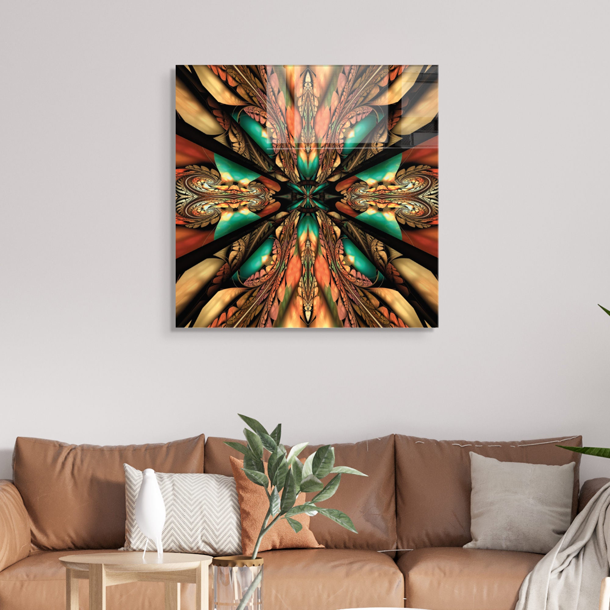 Pintura Decorativa em Vidro Temperado Multicolor 40x40cm - Arte Moderna para Decoração de Interiores