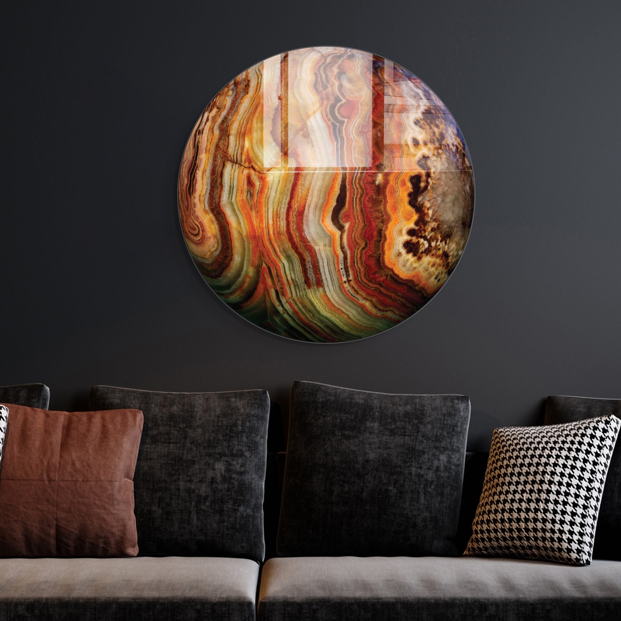 Pintura Decorativa em Vidro Temperado Multicolor - 60cm de Diâmetro, Espessura 4mm