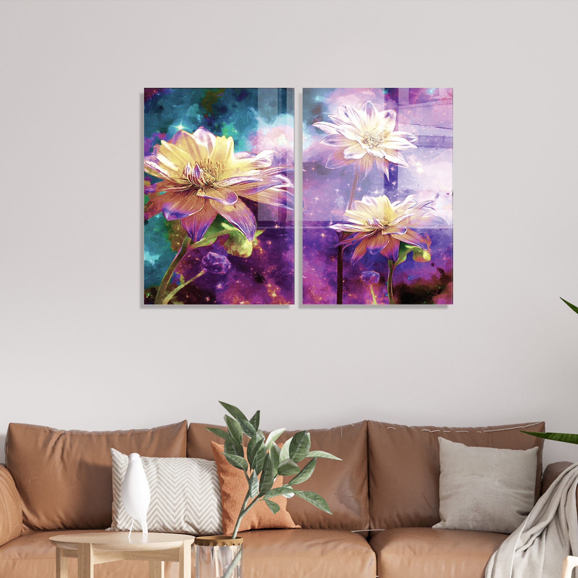 Conjunto de 2 Quadros Decorativos em Vidro Temperado Multicolor 70x100cm - Arte Moderna para Decoração de Interiores