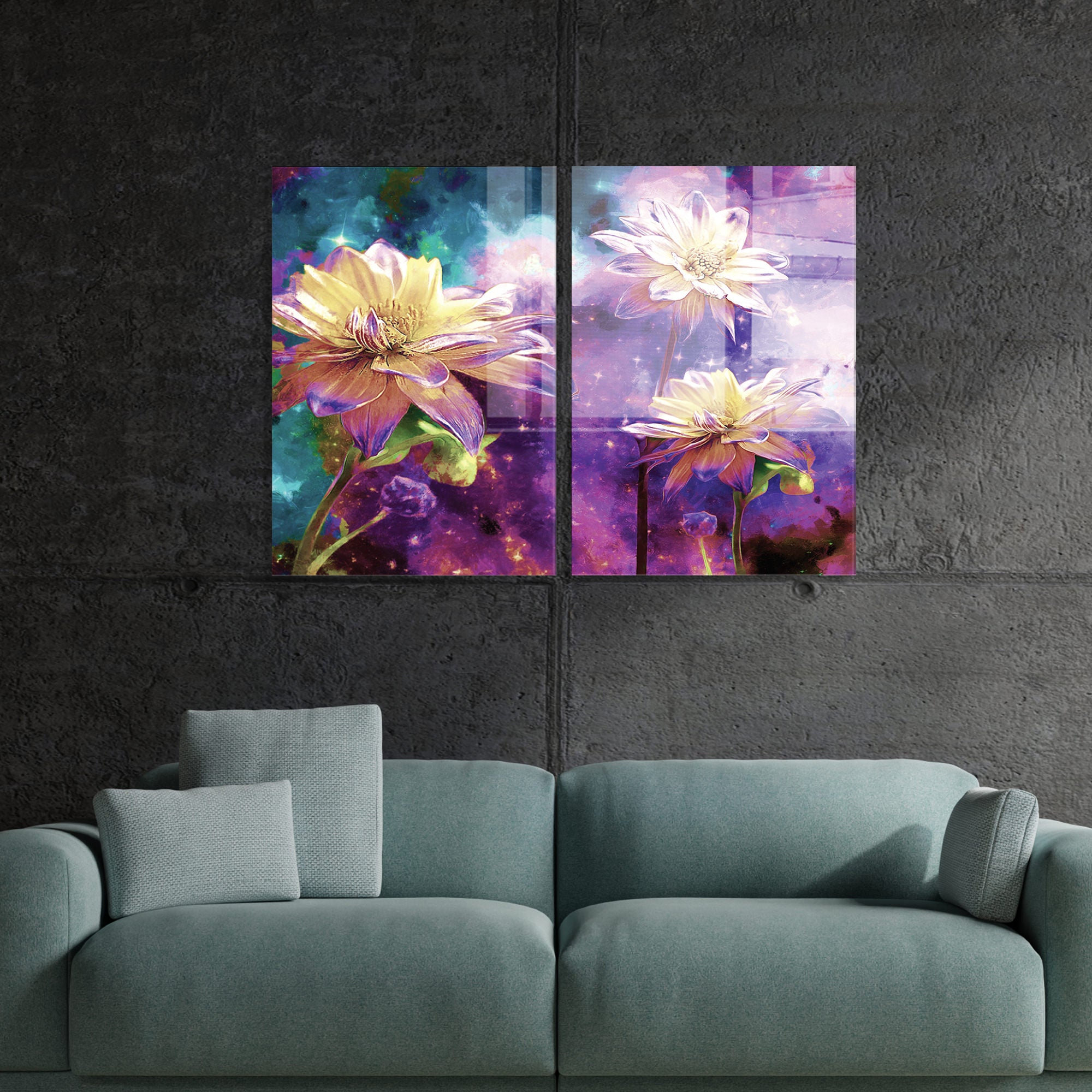 Conjunto de 2 Quadros Decorativos em Vidro Temperado Multicolor 70x100cm - Arte Moderna para Decoração de Interiores