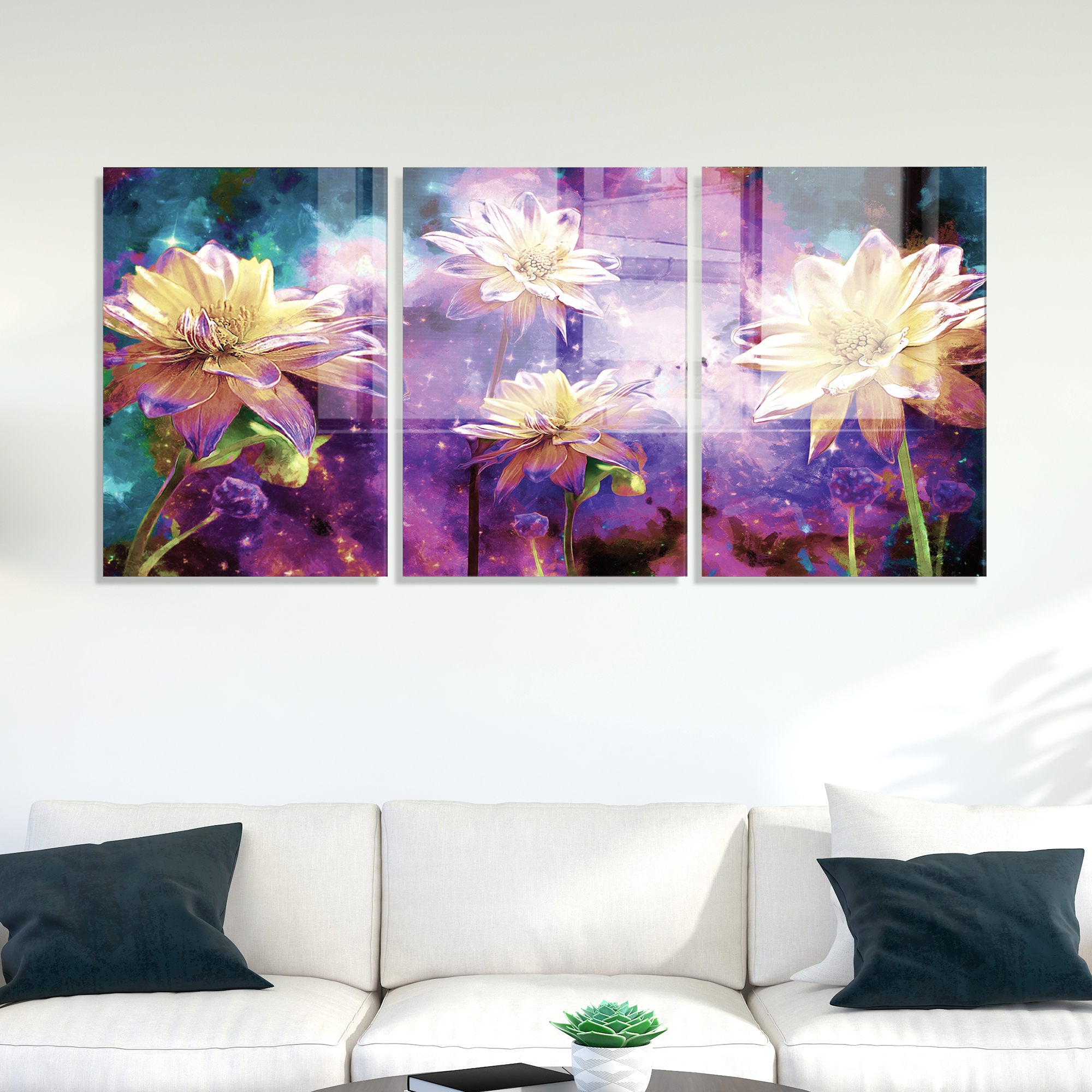 Conjunto de 3 Quadros Decorativos em Vidro Temperado Multicolor - 45x65cm - Arte Moderna para Decoração de Interiores